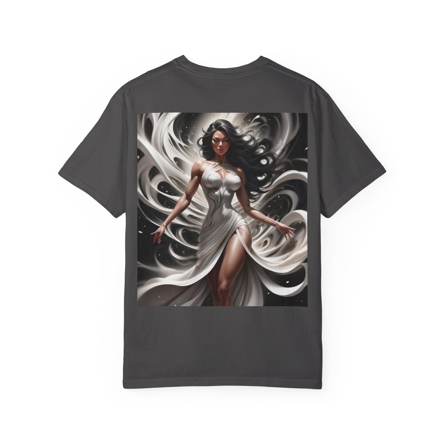 Goddess Art T-Shirt — Elegant White-Draped Fantasy Woman Print
