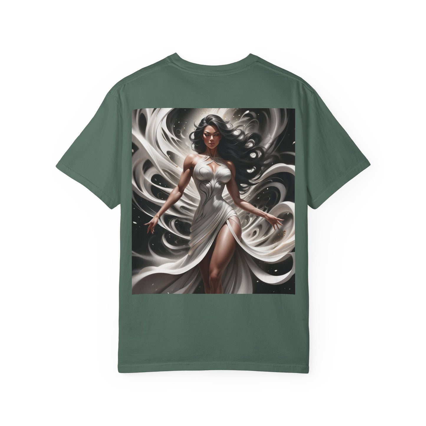 Goddess Art T-Shirt — Elegant White-Draped Fantasy Woman Print