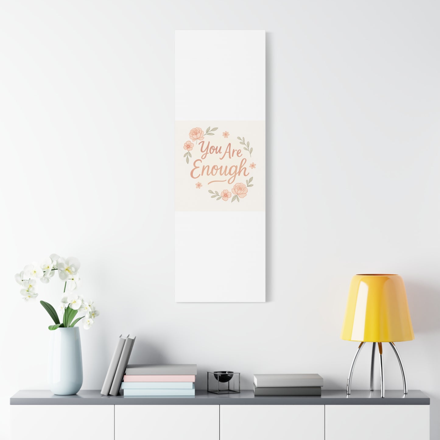 You Are Enough Floral Canvas Wall Art — Inspirational Matte Stretched Canvas