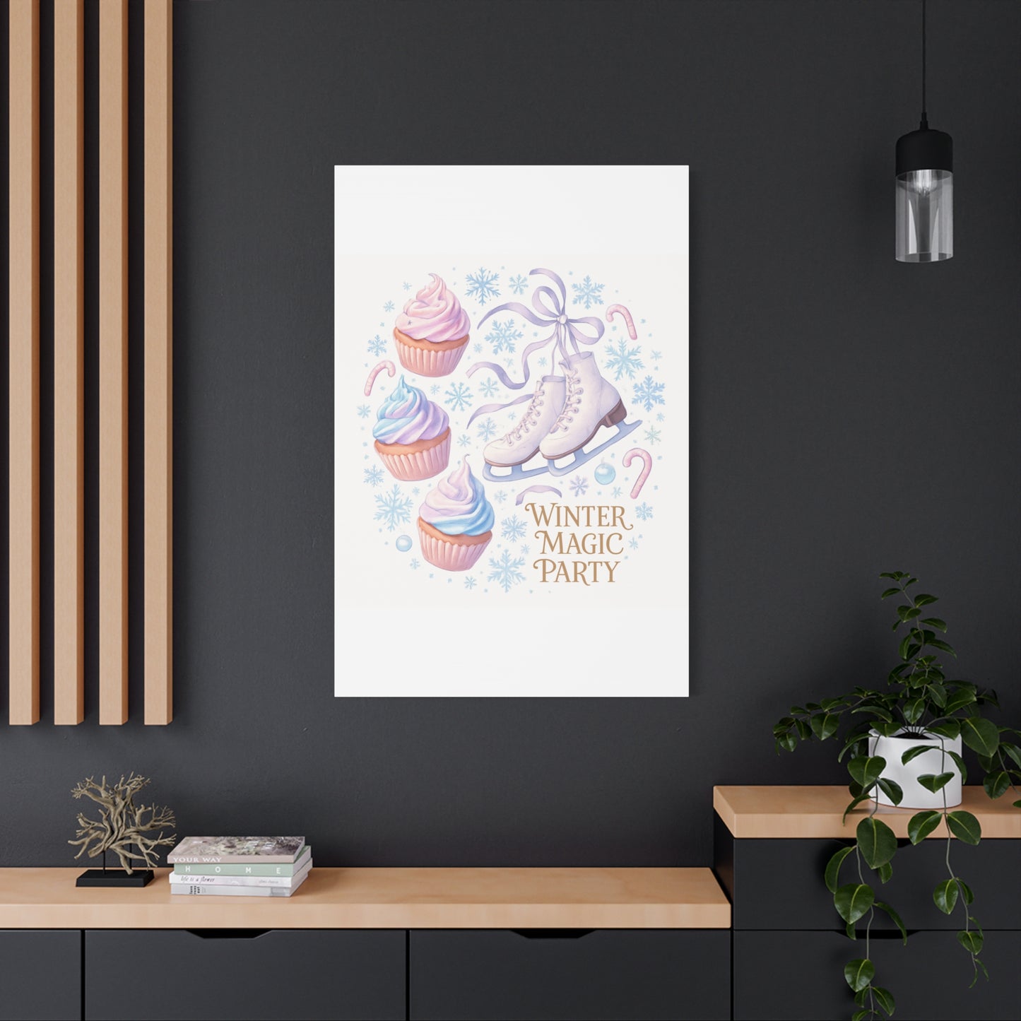 Winter Magic Party Canvas — Ice Skates & Cupcakes Matte Wall Art