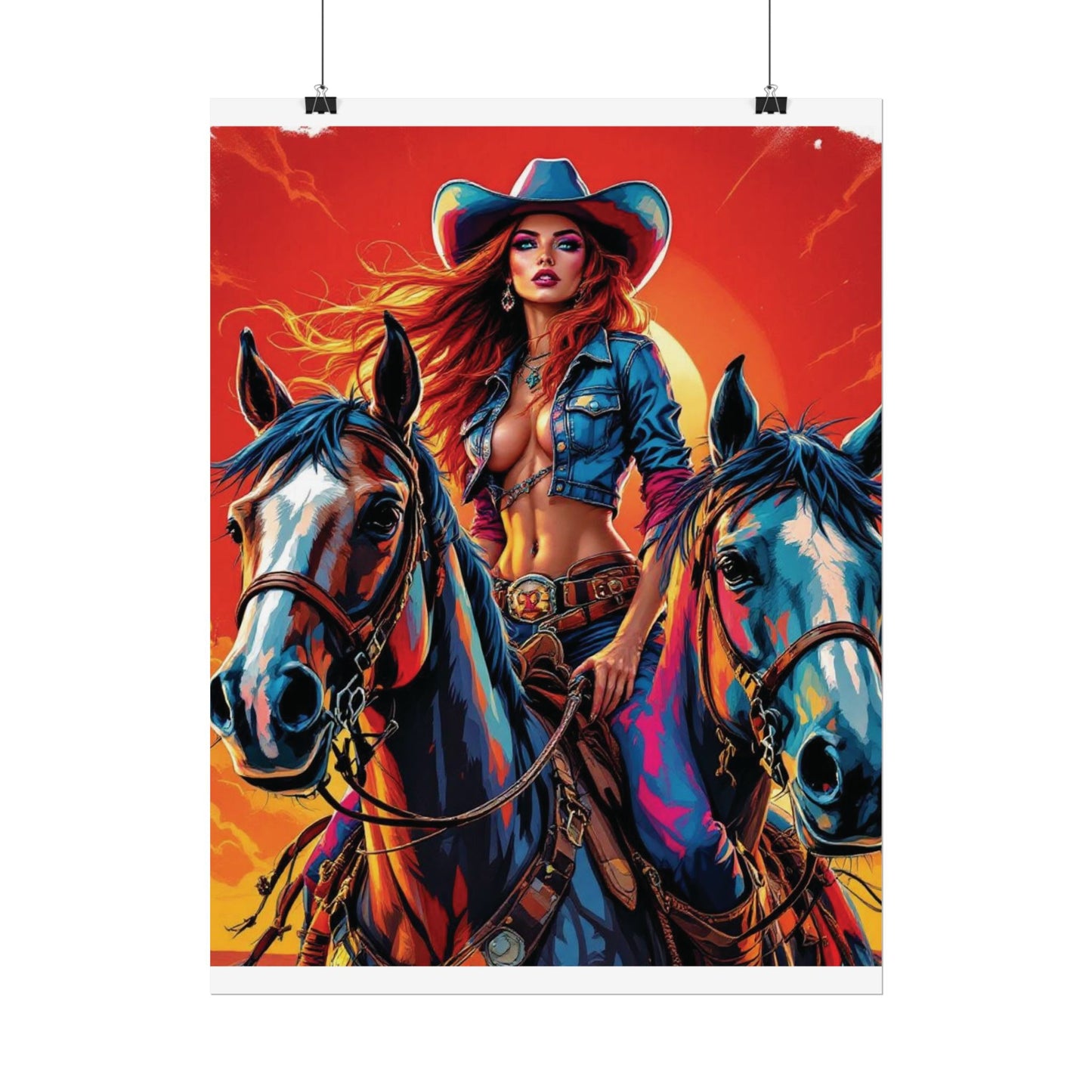 Cowgirl Poster — Vibrant Western Cowgirl Art Print with Horses