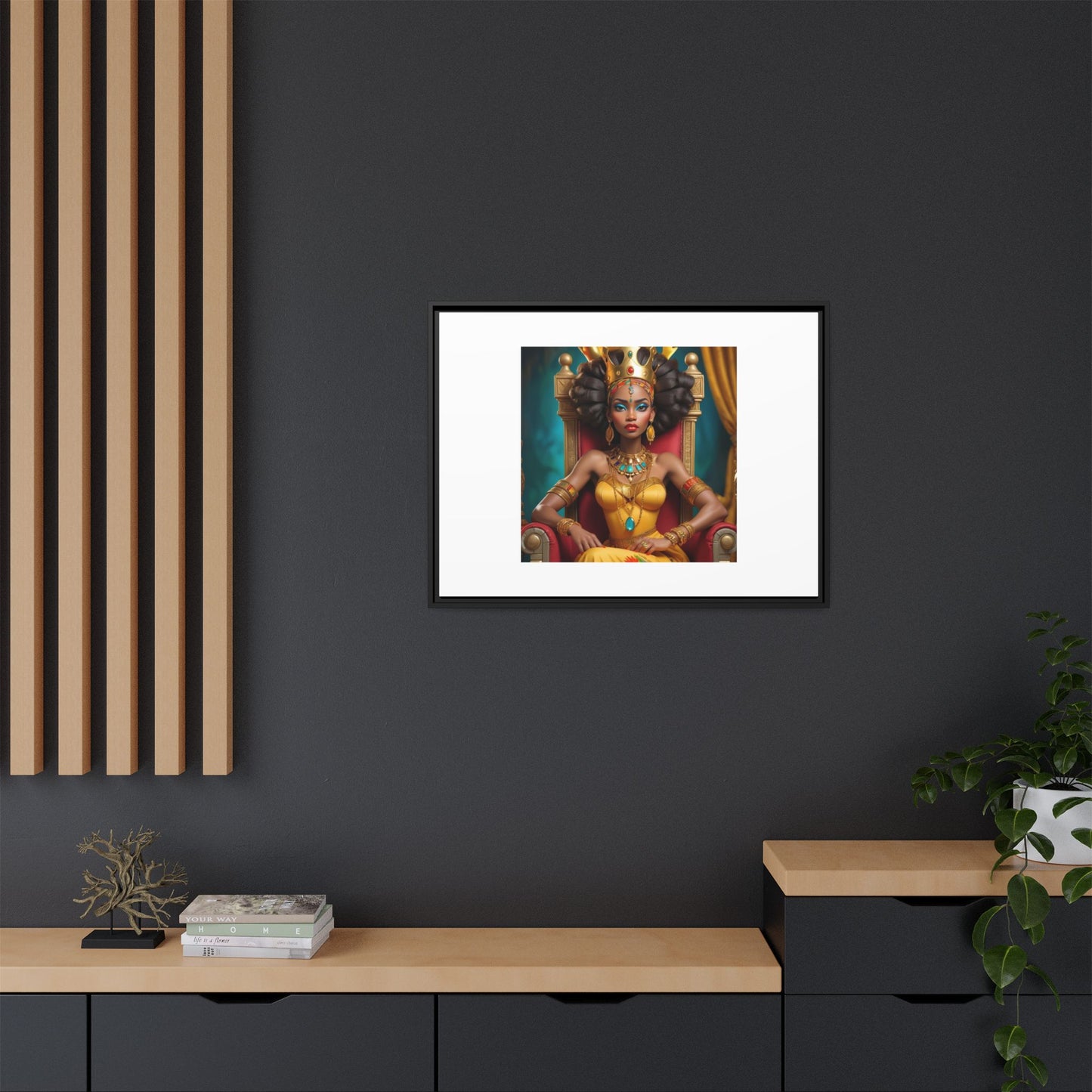 Framed Matte Canvas Art — Regal African Queen Portrait