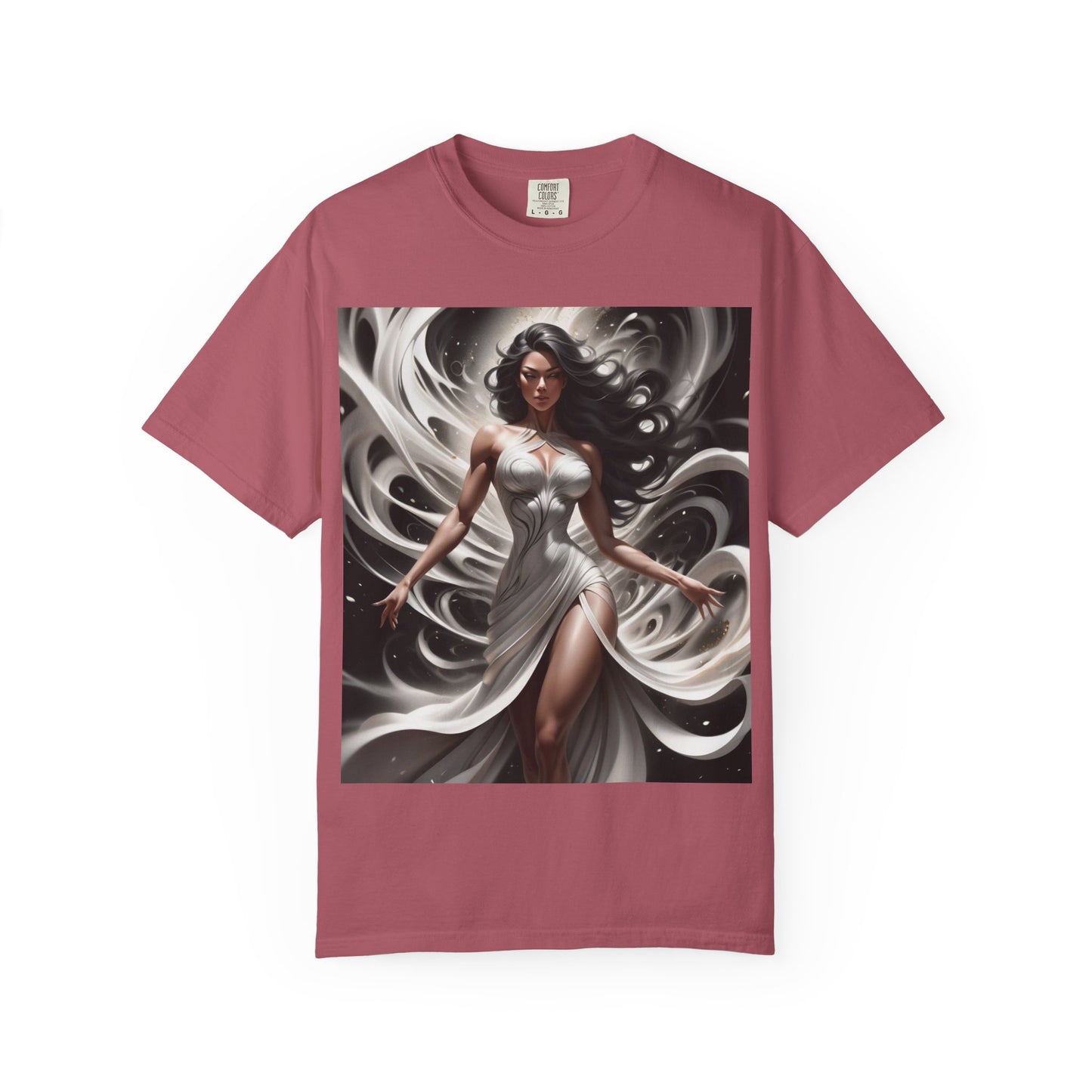 Goddess Art T-Shirt — Elegant White-Draped Fantasy Woman Print