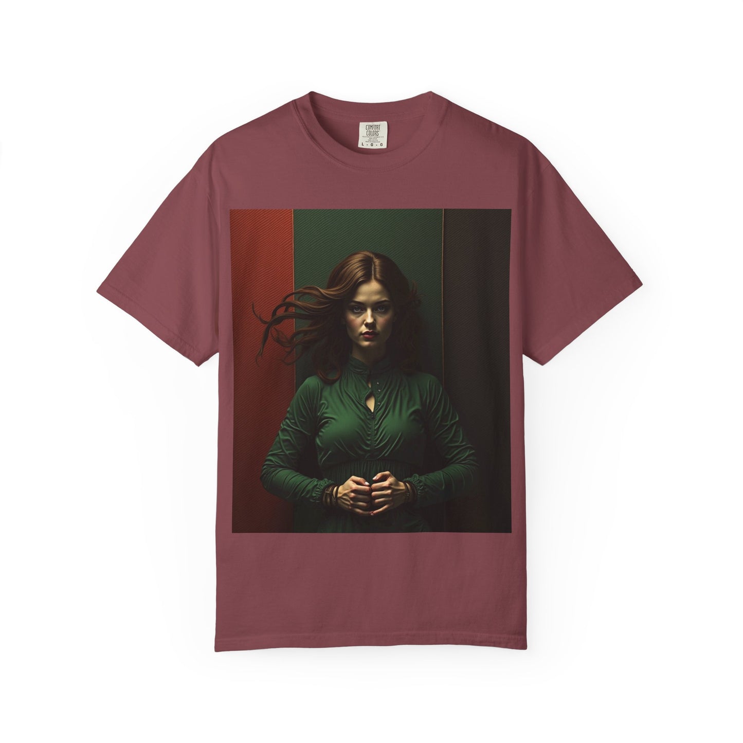 Portrait Photo Tee — Moody Green Woman Graphic T-Shirt