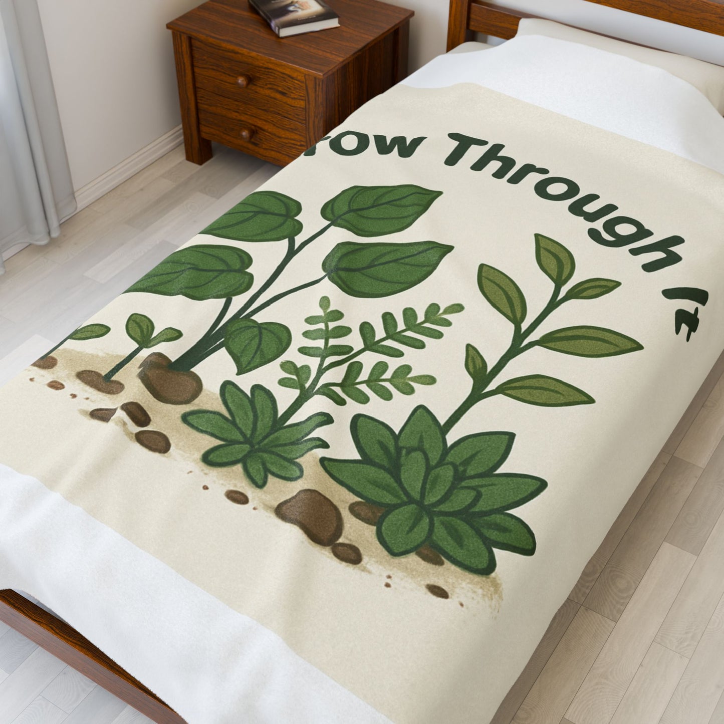 Velveteen Blanket — "Grow Through It" Plant-Inspired Cozy Throw