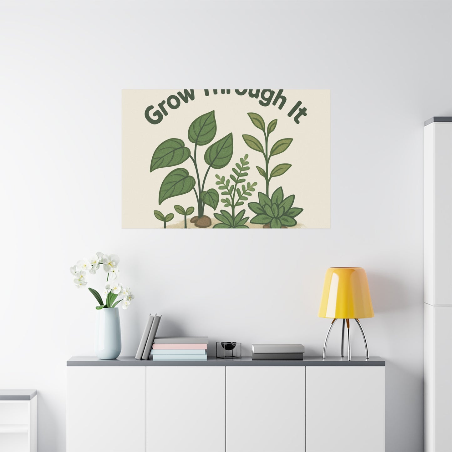 Grow Through It Canvas Wall Art — Botanical Inspirational Quote Matte Print