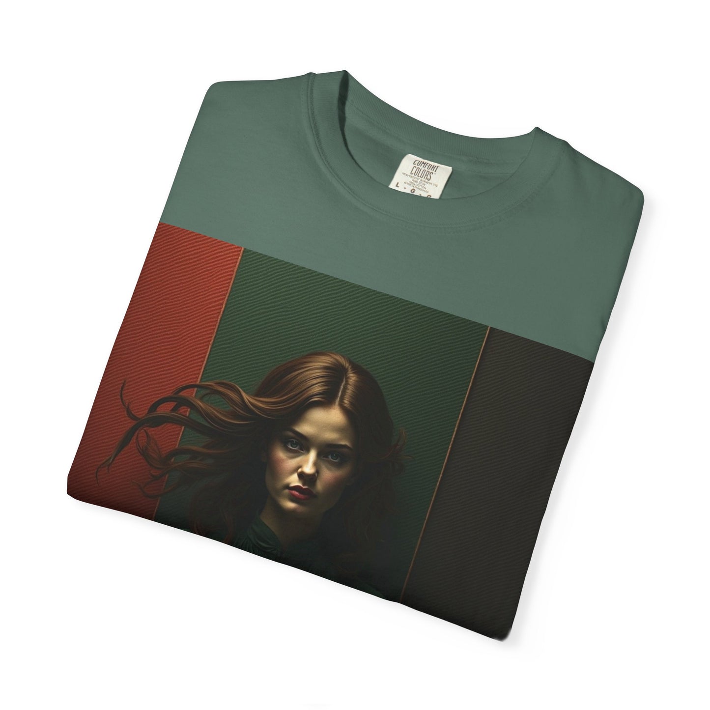 Portrait Photo Tee — Moody Green Woman Graphic T-Shirt