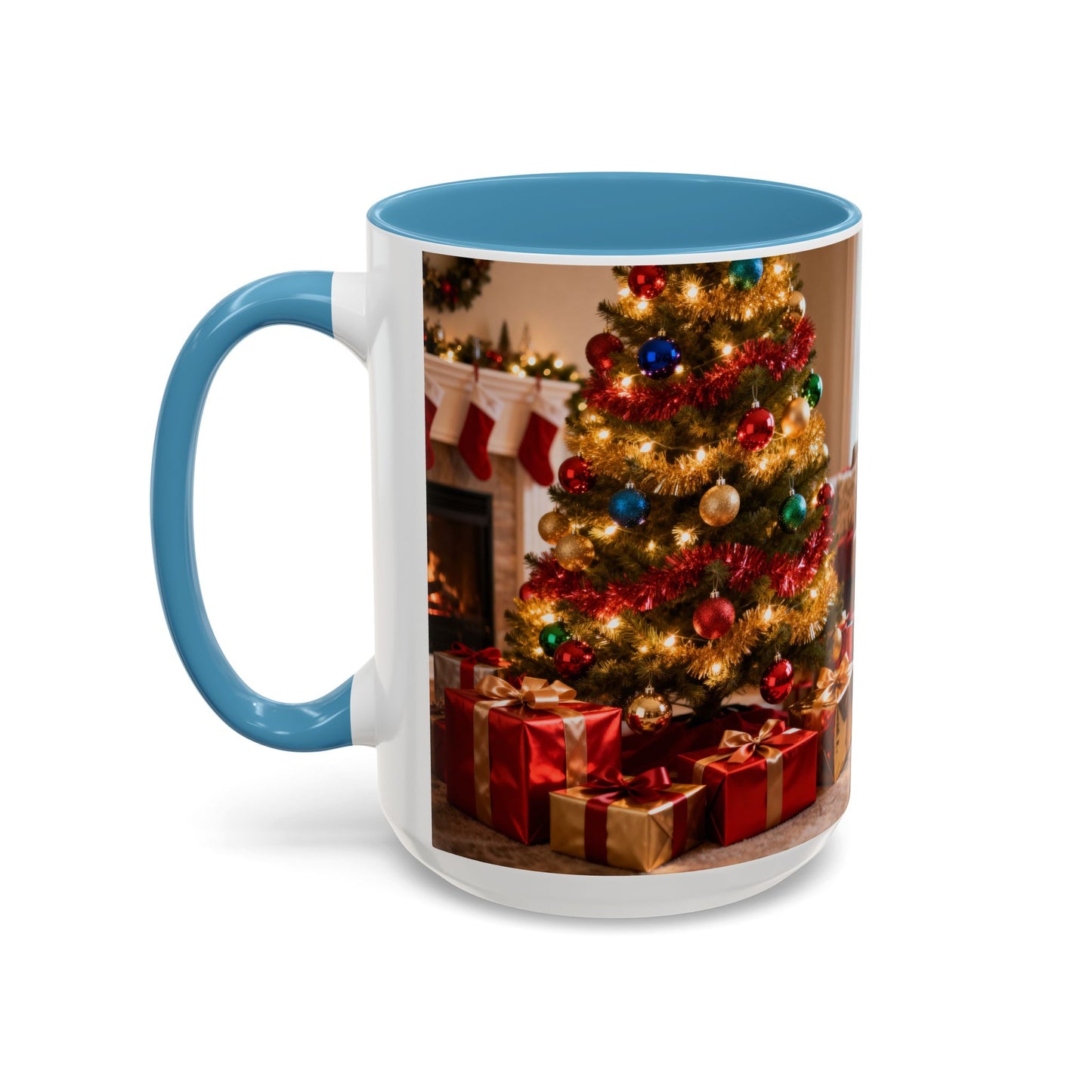 Christmas Living Room Coffee Mug – Festive Tree, Fireplace & Presents Accent Mug (11/15oz)