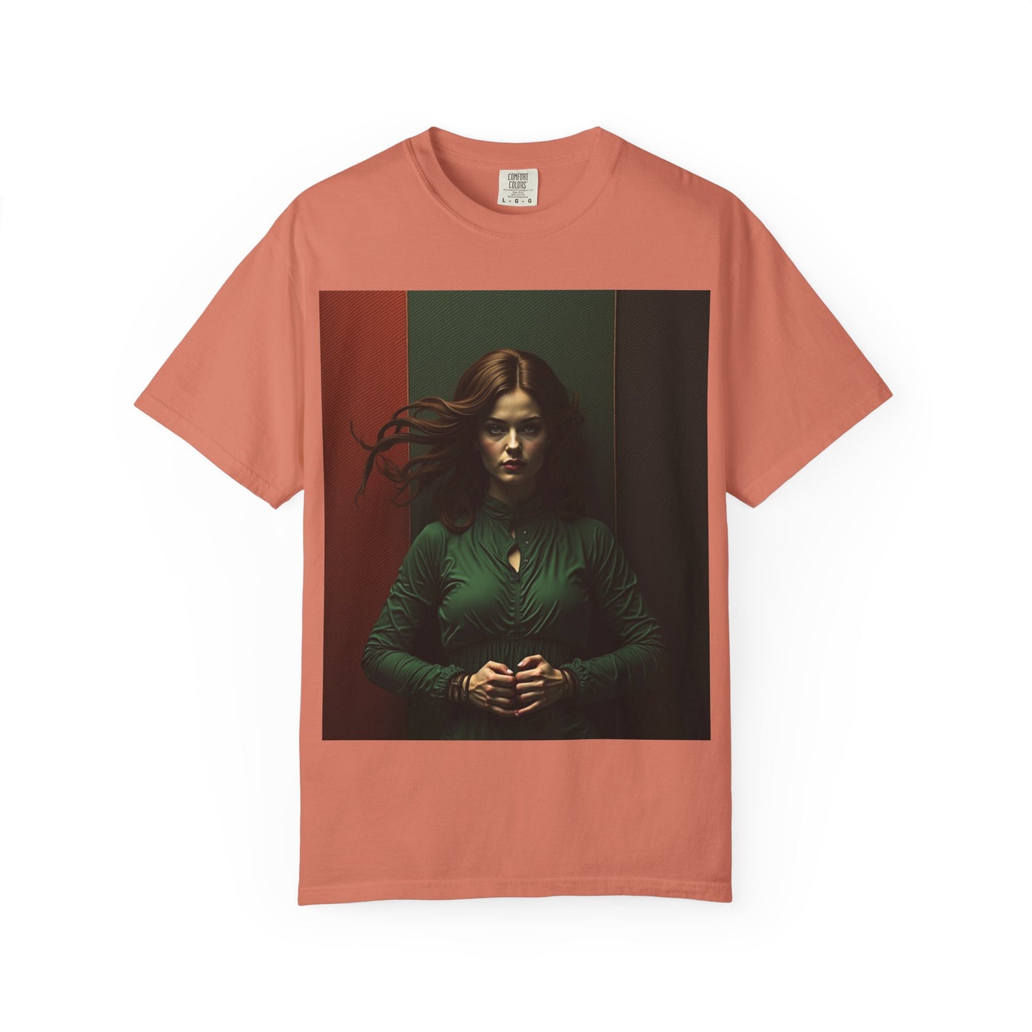 Portrait Photo Tee — Moody Green Woman Graphic T-Shirt