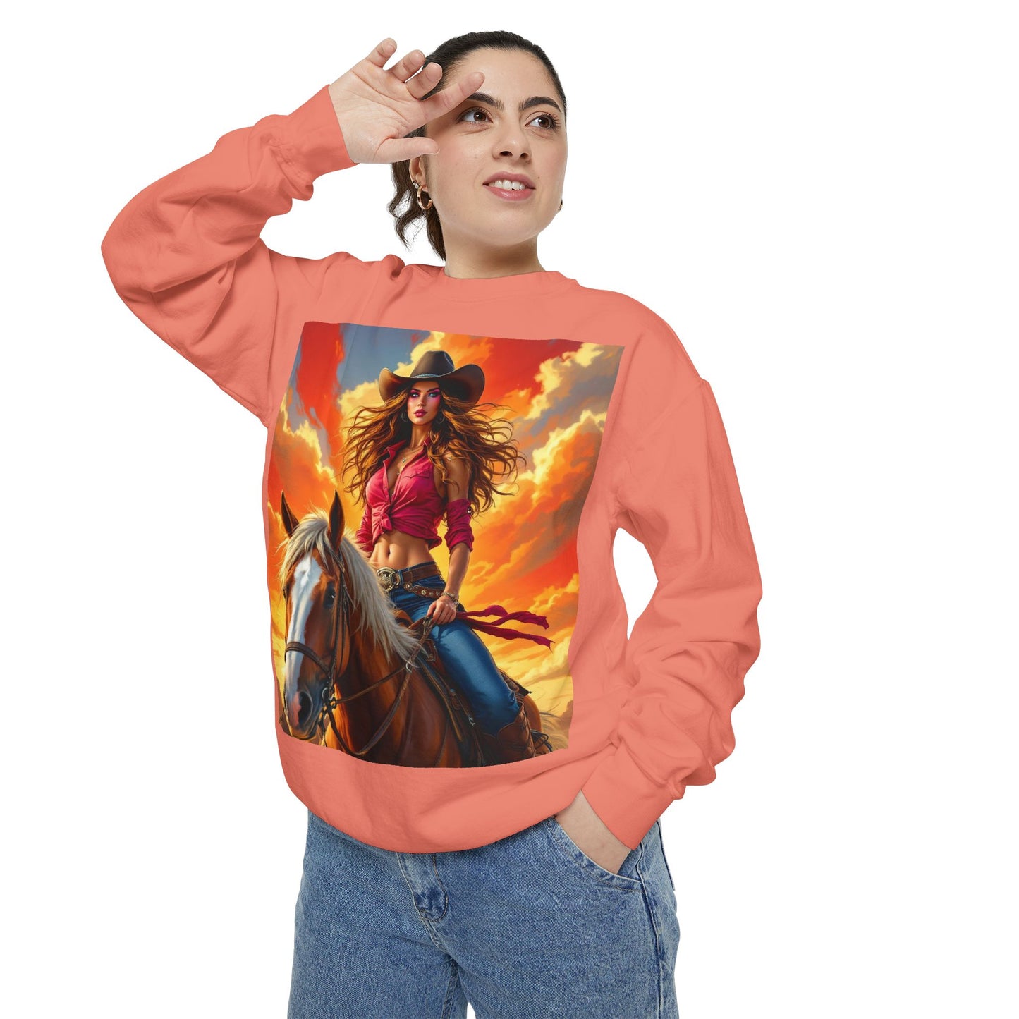 Cowgirl Sunset Sweatshirt — Horse Riding Graphic Crewneck