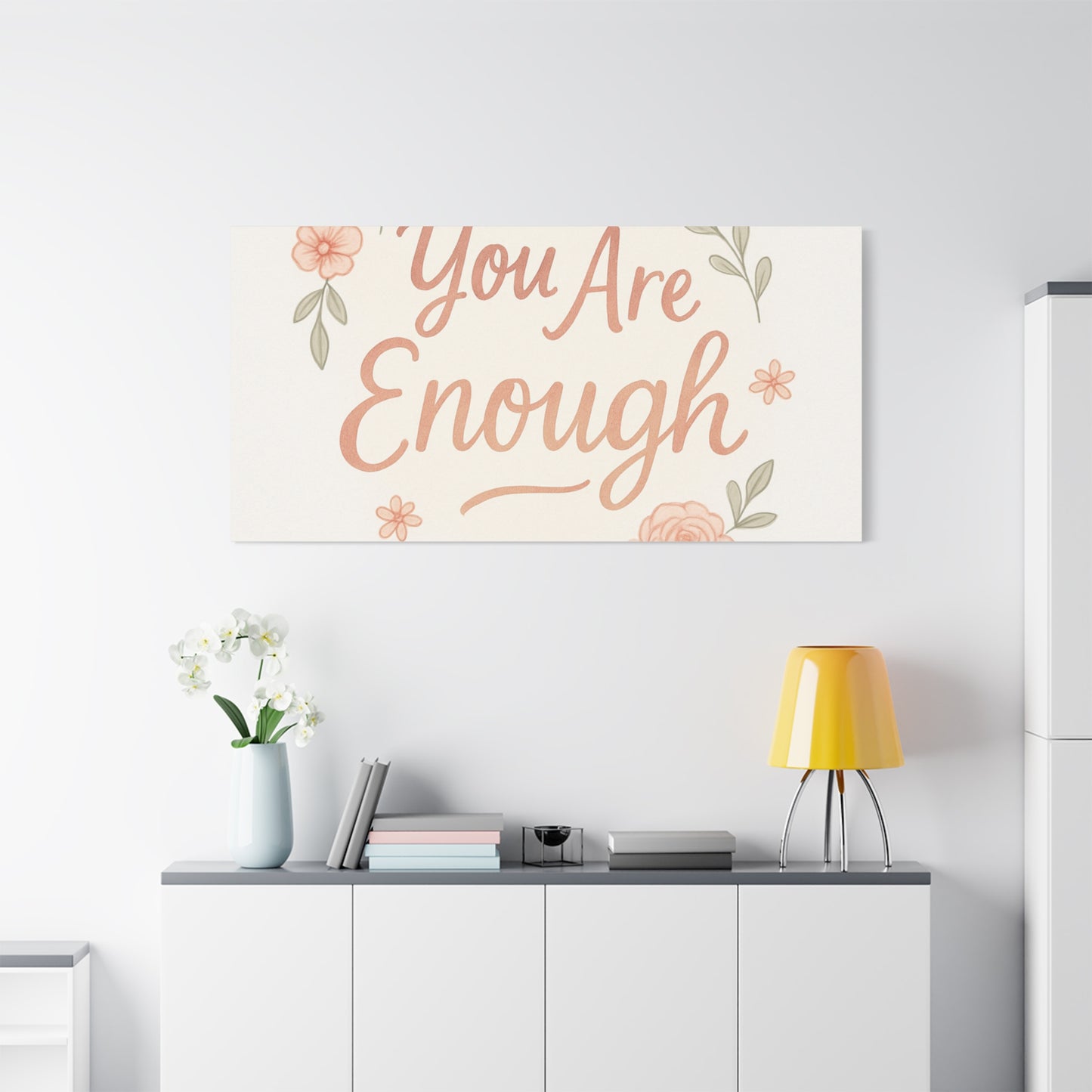 You Are Enough Floral Canvas Wall Art — Inspirational Matte Stretched Canvas