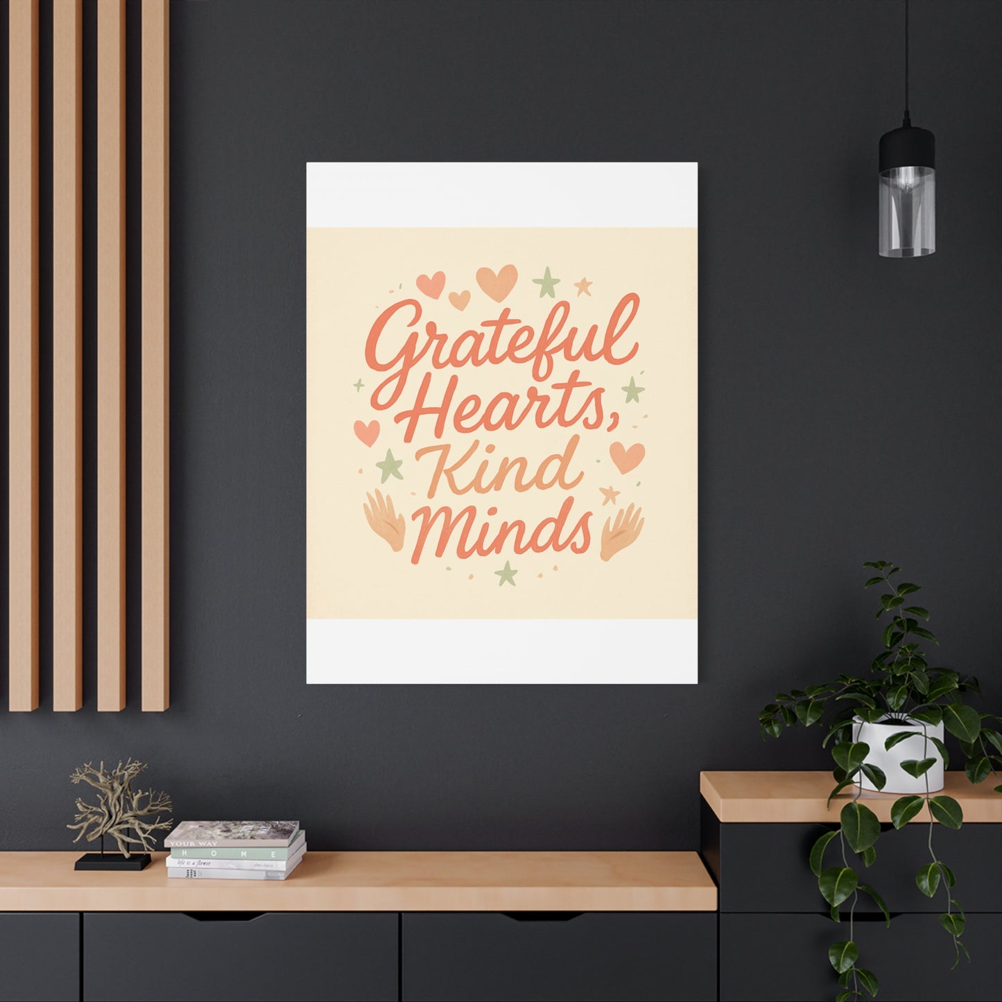 Grateful Hearts Kind Minds Canvas Wall Art — Inspirational Quote Matte Canvas
