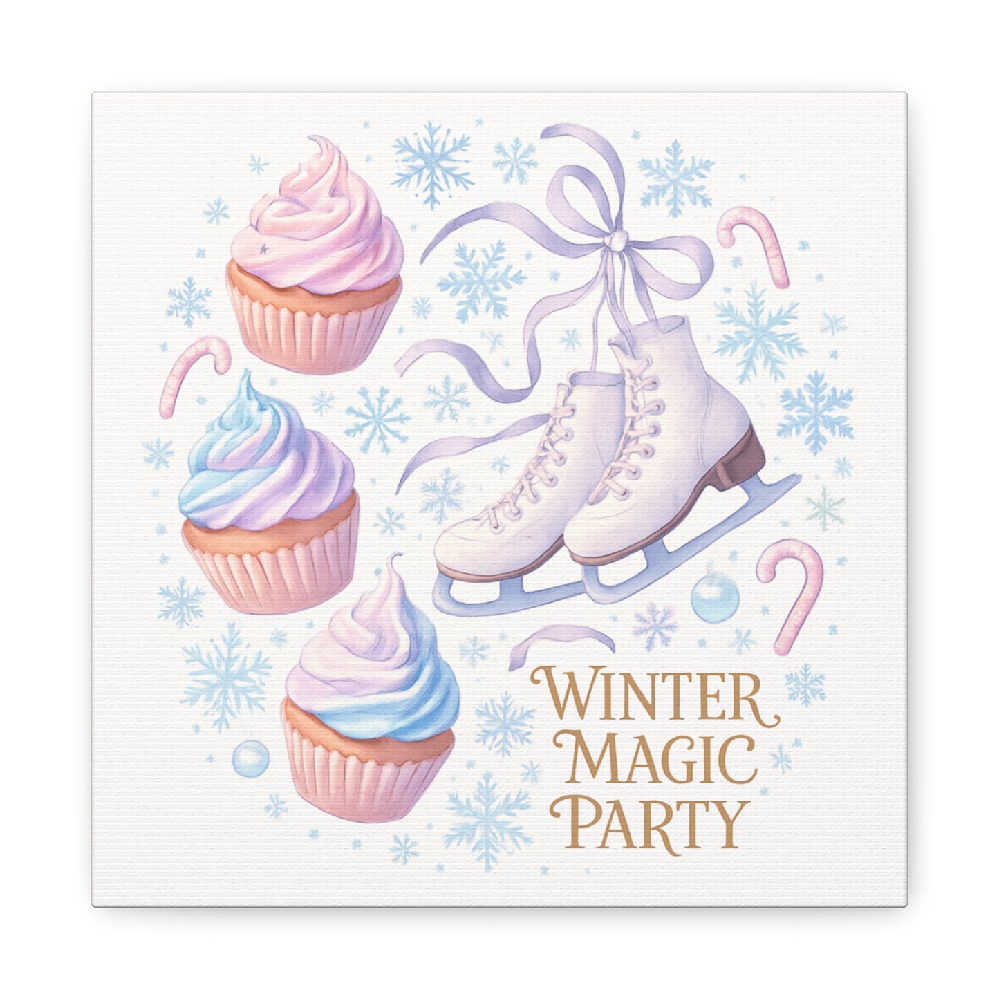 Winter Magic Party Canvas — Ice Skates & Cupcakes Matte Wall Art