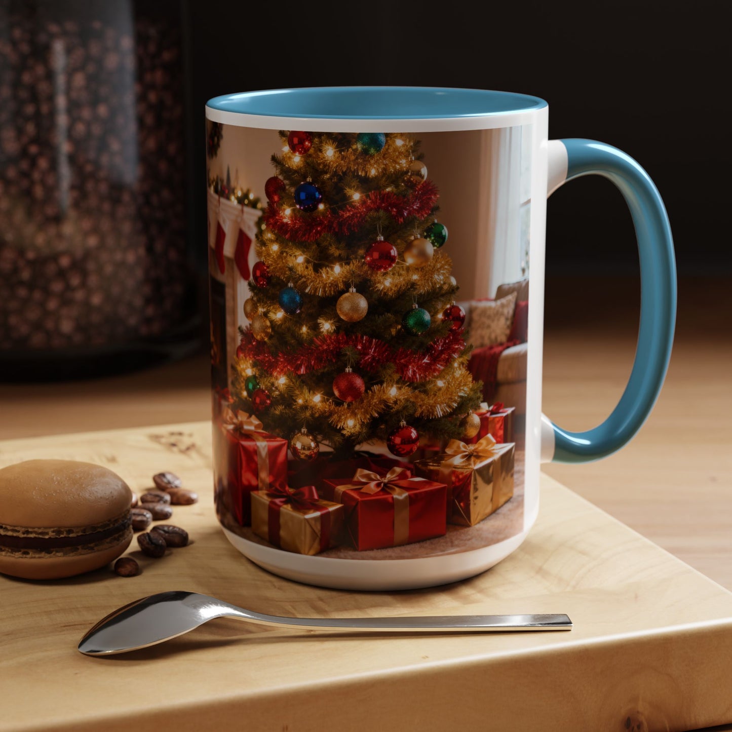 Christmas Living Room Coffee Mug – Festive Tree, Fireplace & Presents Accent Mug (11/15oz)