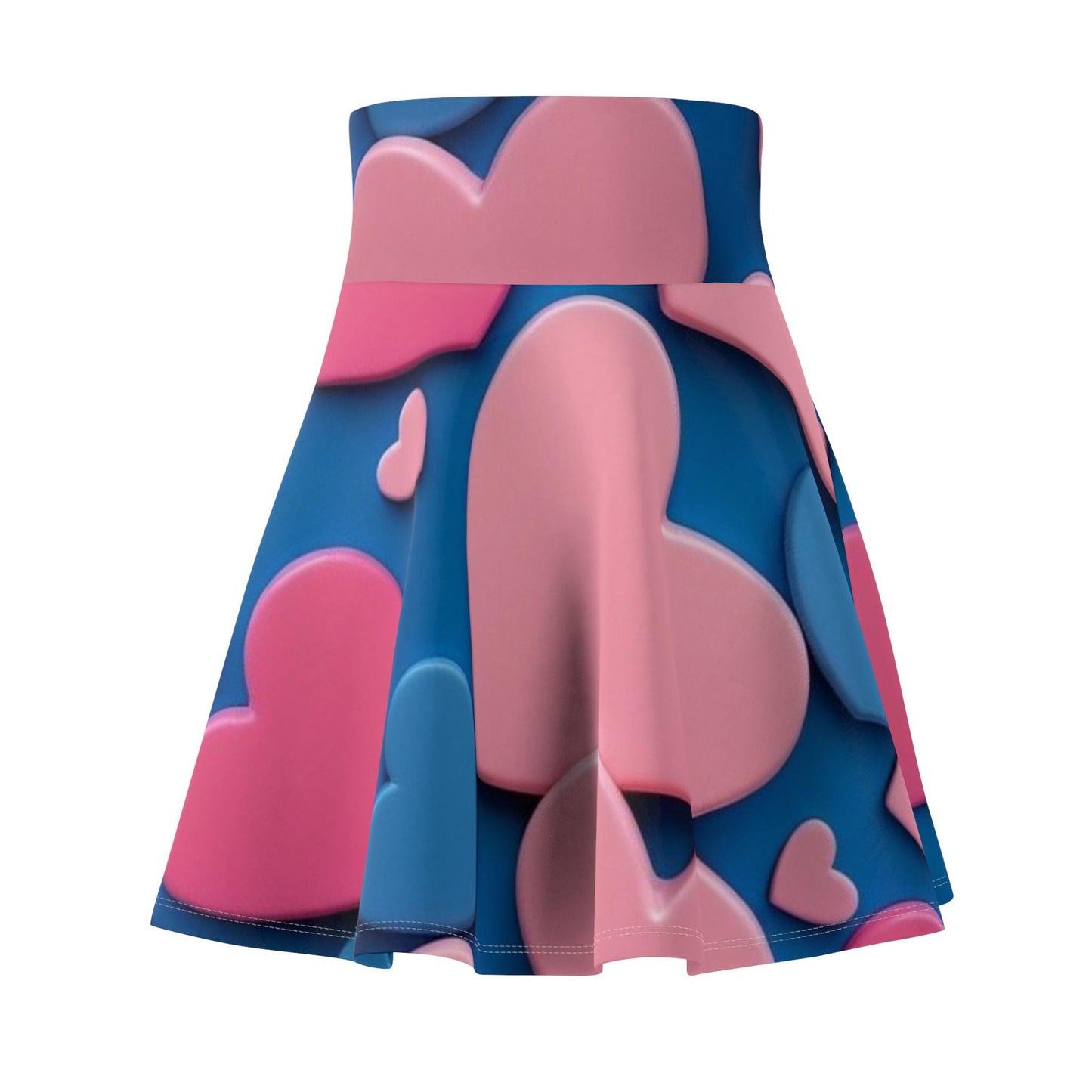 Women's Heart Print Skater Skirt, Cute Summer Skirt, Pink Blue Skirt, Flirty Skater Skirt, Perfect for Date Night, Valentine's Day Outfit