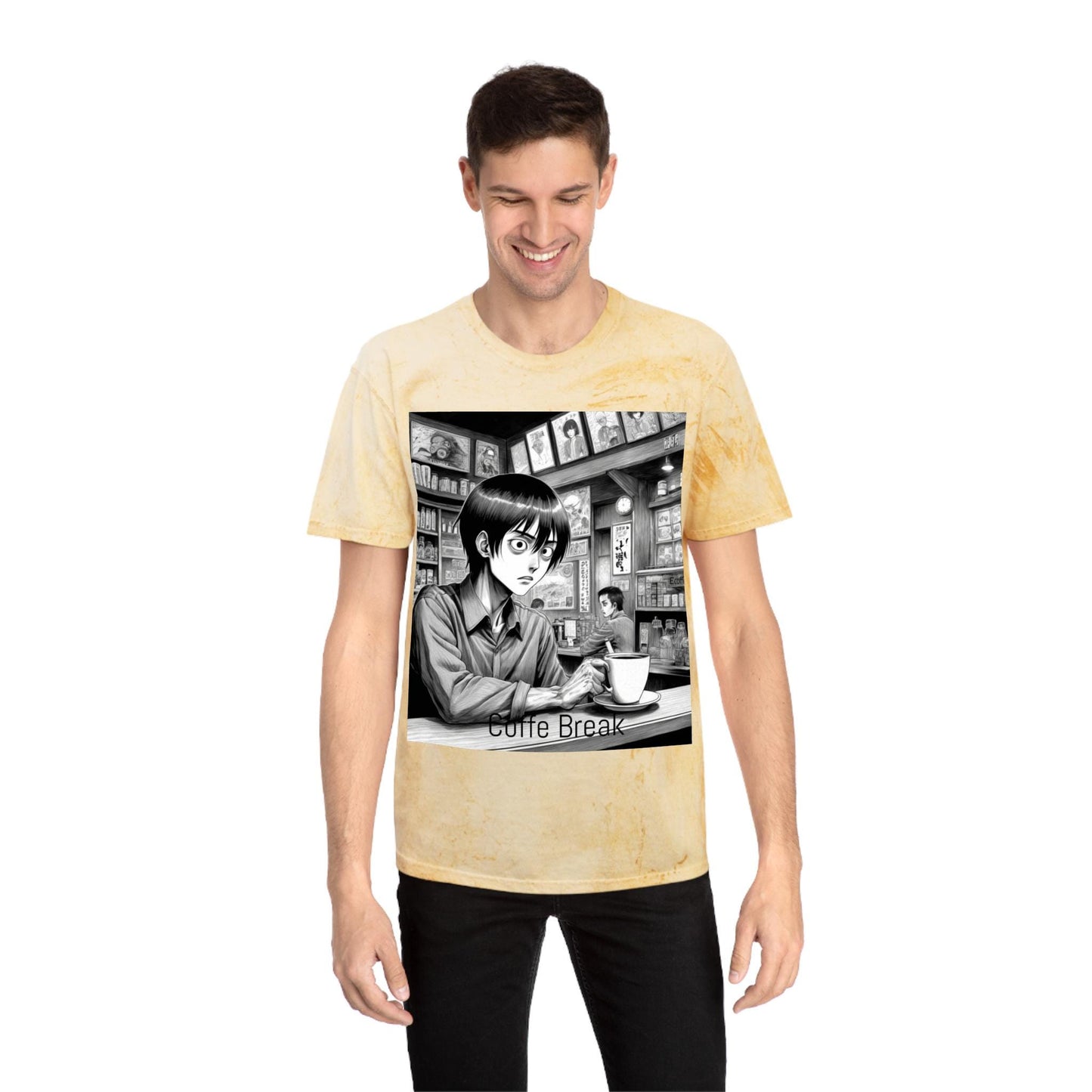 Vibrant Graphic Tee for Coffee Lovers, Unisex Color Blast T-Shirt, Casual Wear, Anime Art T-Shirt, Gift for Friends, Coffee Break Shirt