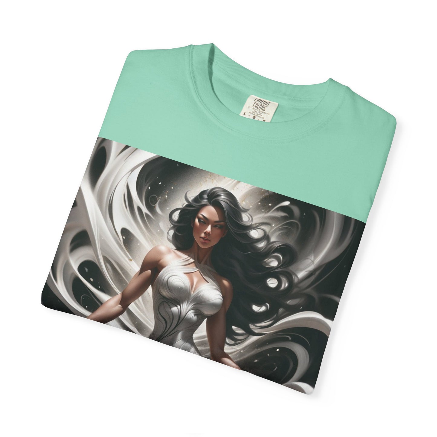 Goddess Art T-Shirt — Elegant White-Draped Fantasy Woman Print