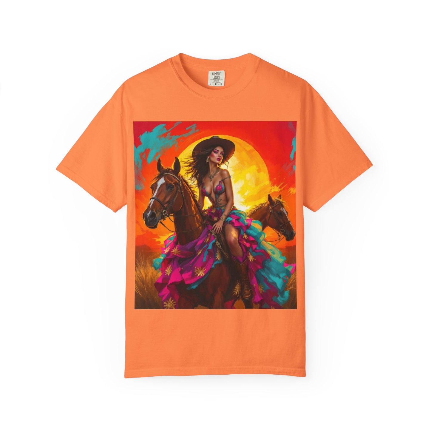 Cowgirl Sunset T-Shirt — Vibrant Western Horse Art Tee