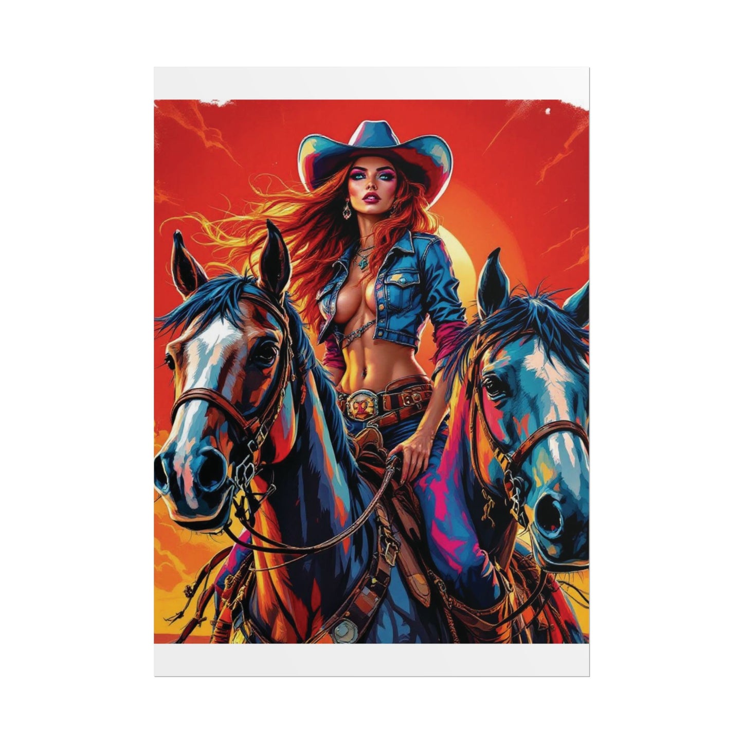 Cowgirl Poster — Vibrant Western Cowgirl Art Print with Horses
