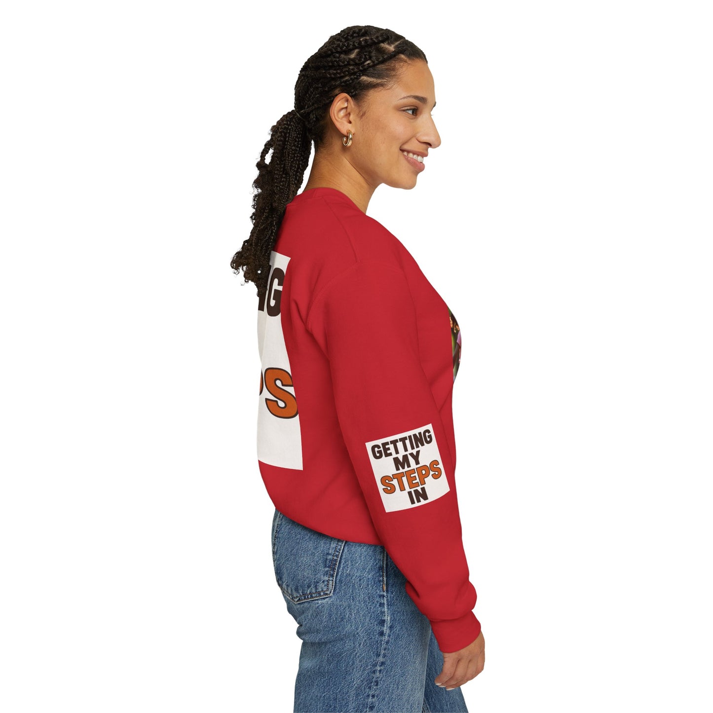 Crewneck Sweatshirt — "Getting My Steps In" Graphic with Kids Playing