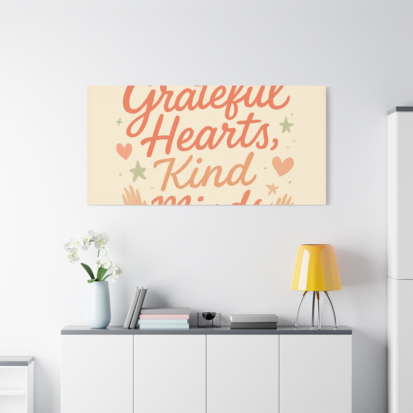 Grateful Hearts Kind Minds Canvas Wall Art — Inspirational Quote Matte Canvas