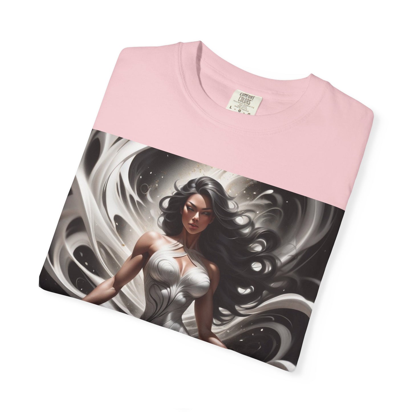 Goddess Art T-Shirt — Elegant White-Draped Fantasy Woman Print