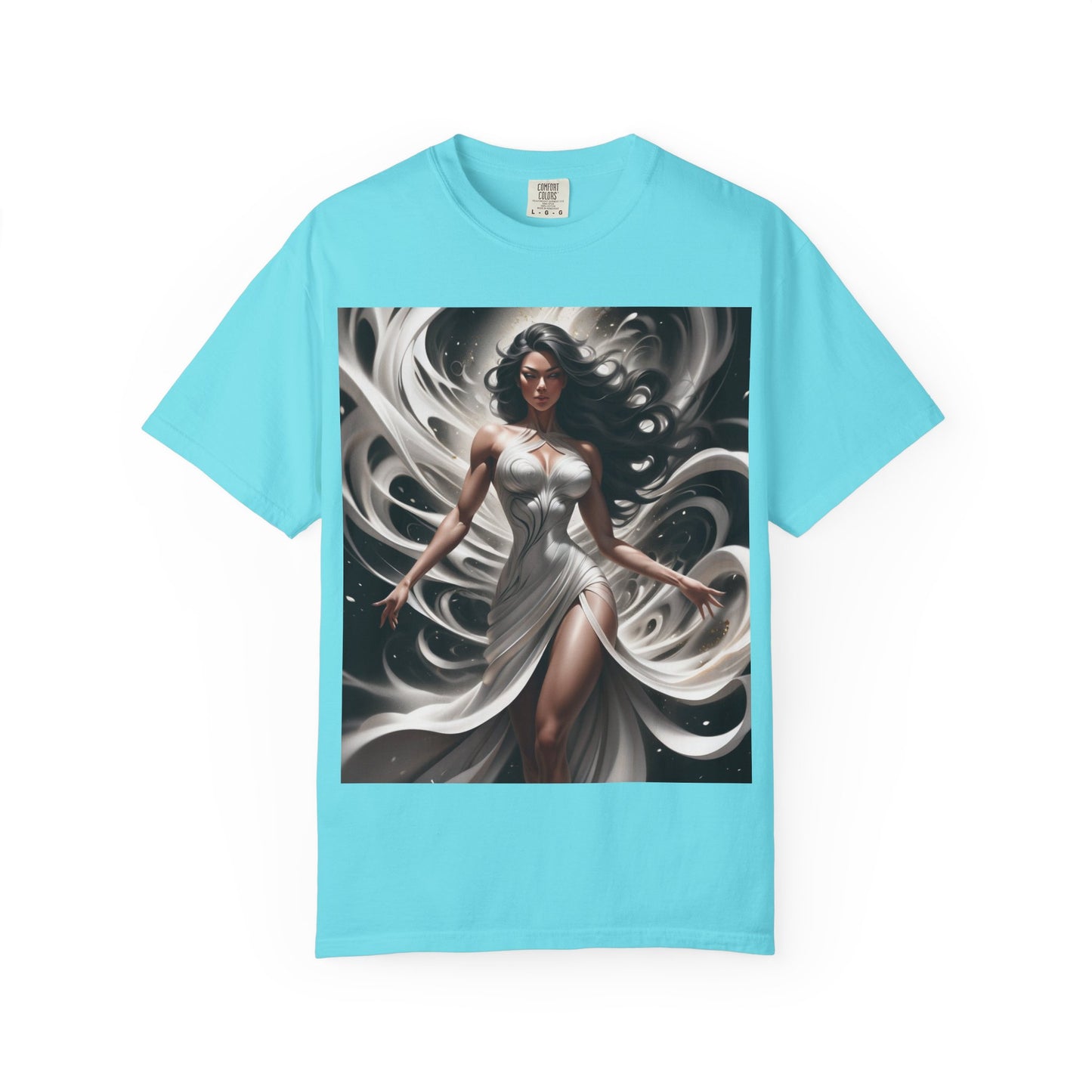 Goddess Art T-Shirt — Elegant White-Draped Fantasy Woman Print