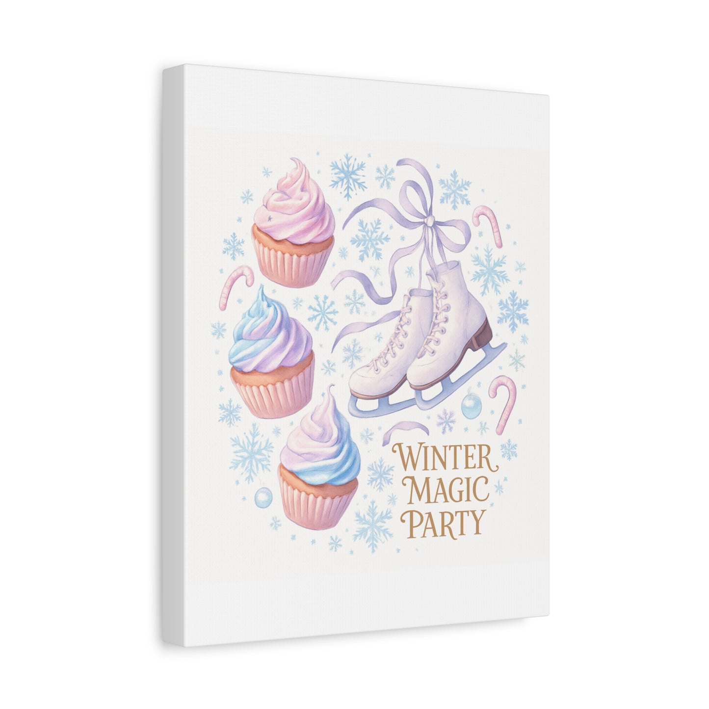 Winter Magic Party Canvas — Ice Skates & Cupcakes Matte Wall Art