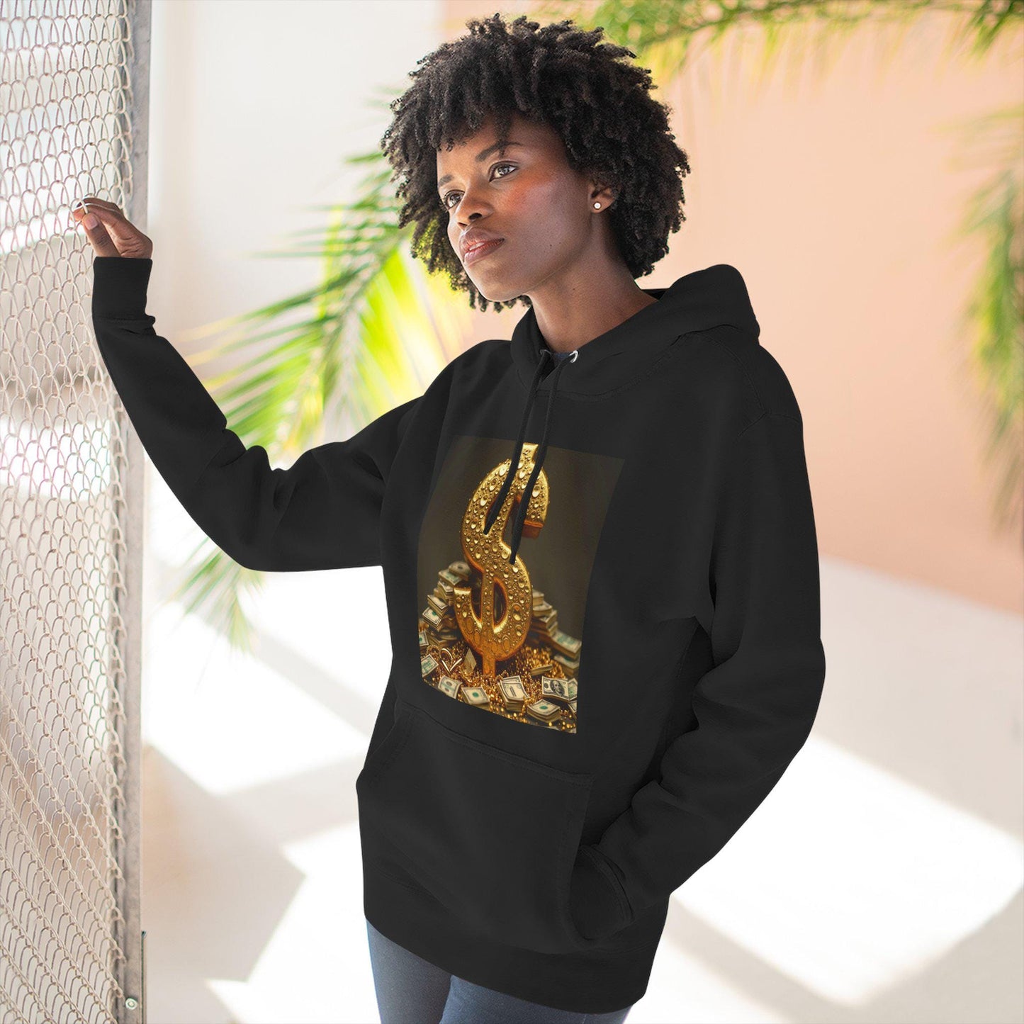 Gold Dollar Sign Hoodie, Cozy Hoodie, Fleece Pullover, Gift for Money Lovers, Stylish Casual Wear, Winter Wardrobe Essential