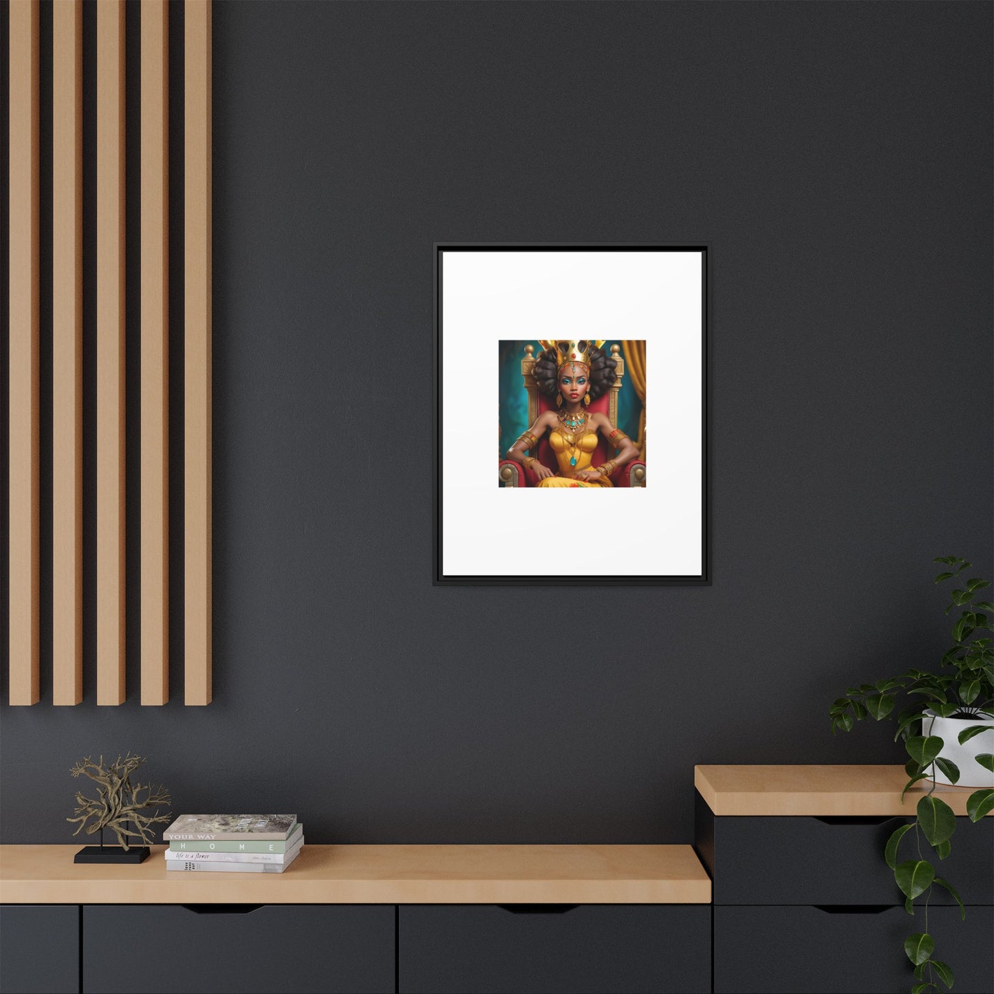 Framed Matte Canvas Art — Regal African Queen Portrait