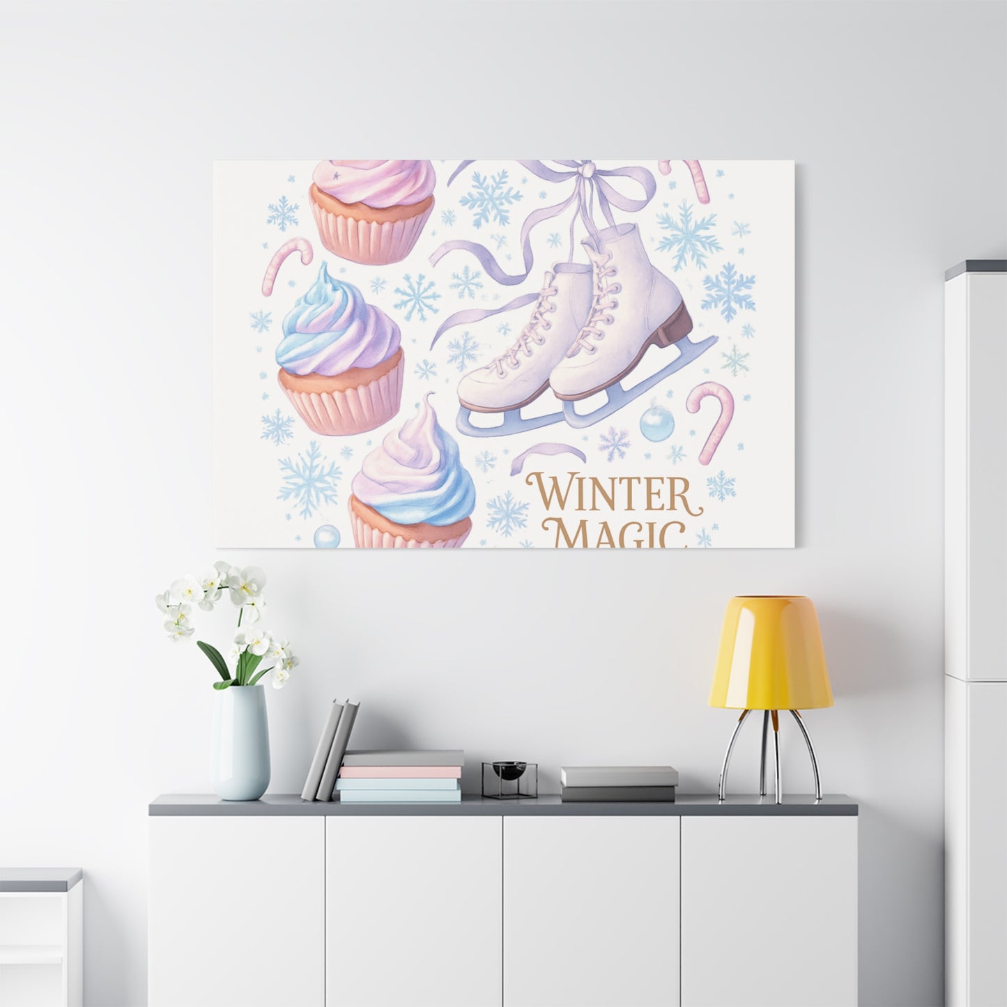 Winter Magic Party Canvas — Ice Skates & Cupcakes Matte Wall Art