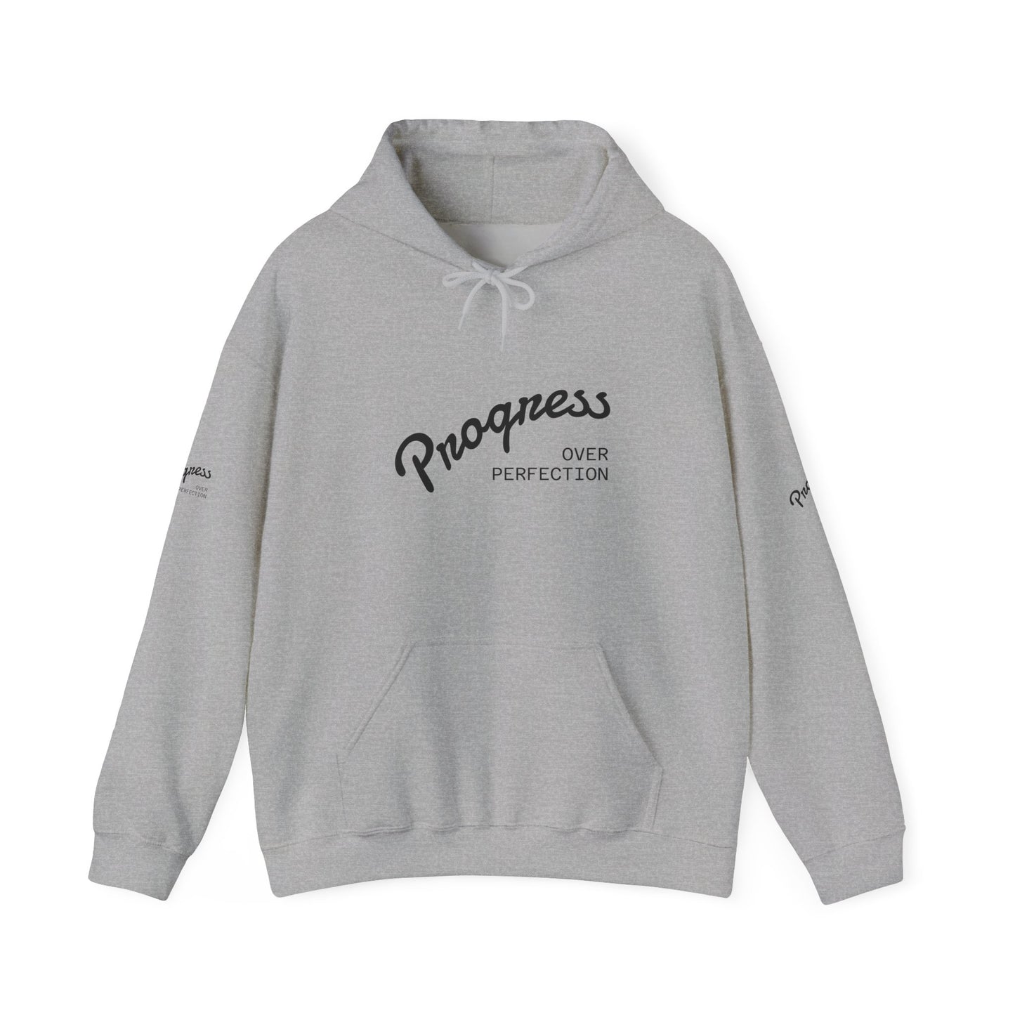Progress Over Perfection Hoodie — Inspirational Minimalist White Pullover