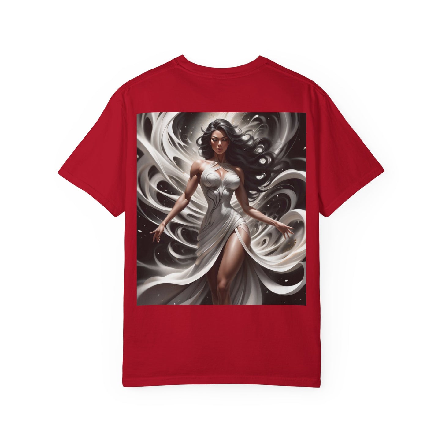 Goddess Art T-Shirt — Elegant White-Draped Fantasy Woman Print
