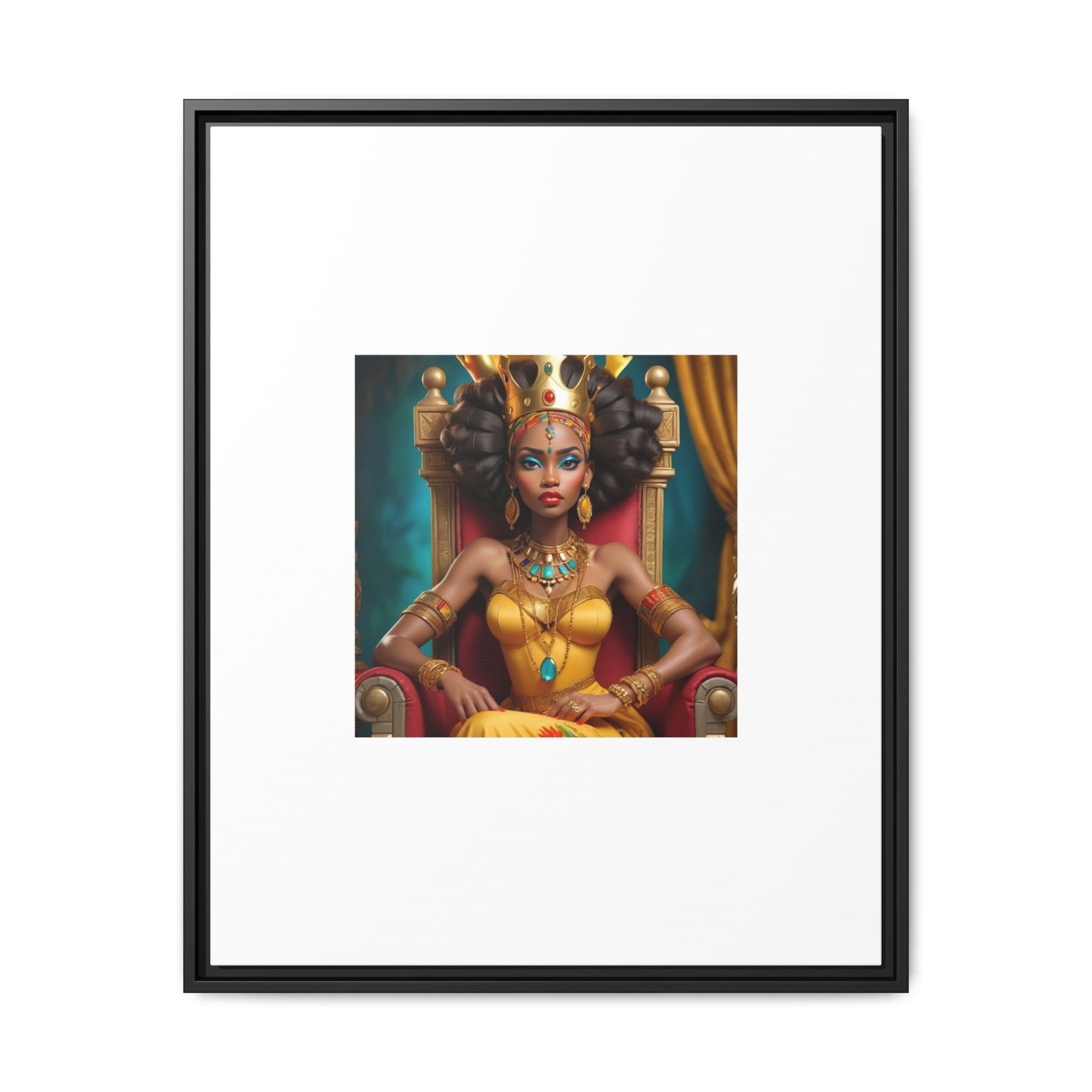 Framed Matte Canvas Art — Regal African Queen Portrait