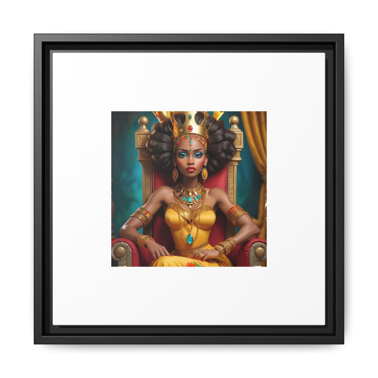 Framed Matte Canvas Art — Regal African Queen Portrait