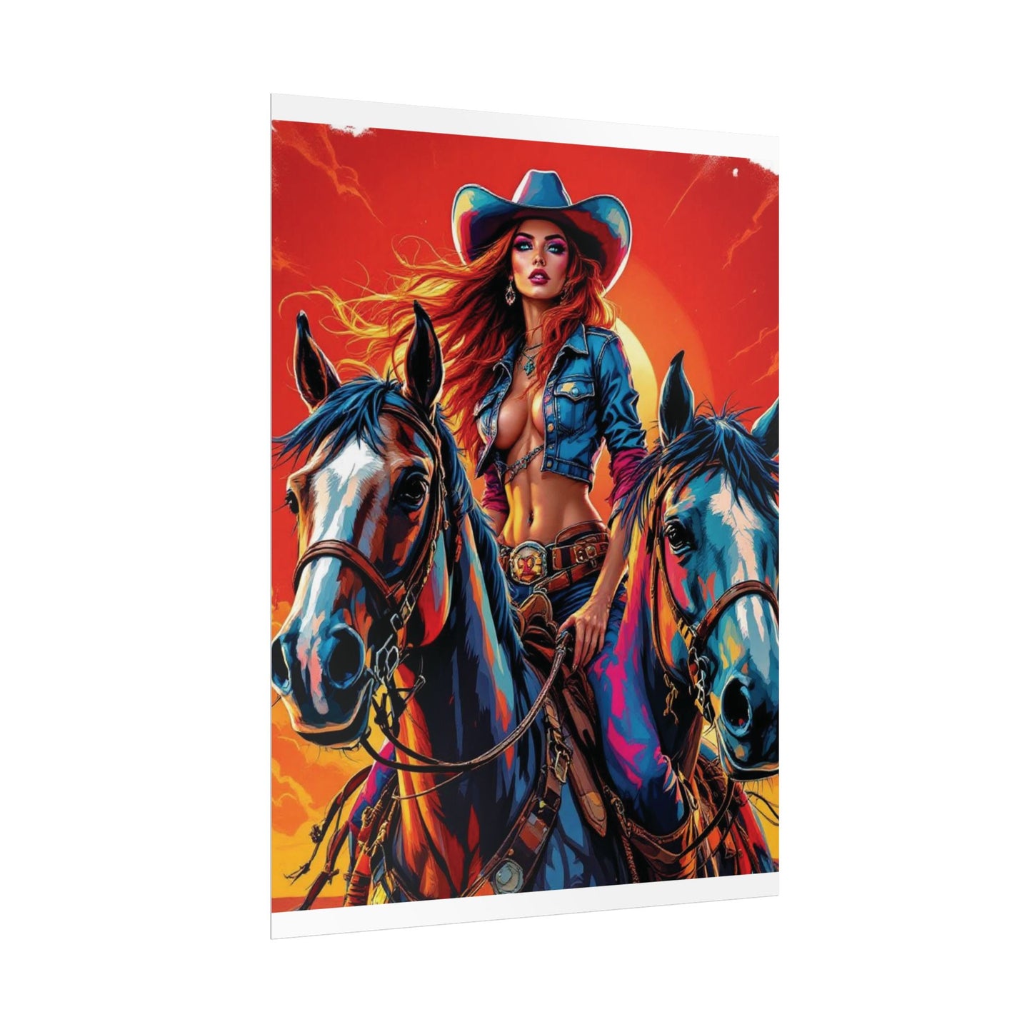 Cowgirl Poster — Vibrant Western Cowgirl Art Print with Horses