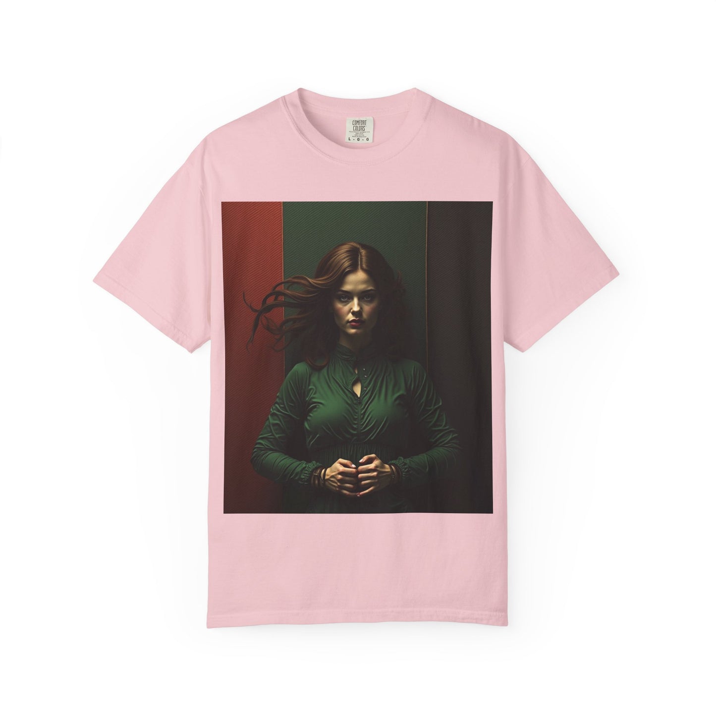 Portrait Photo Tee — Moody Green Woman Graphic T-Shirt