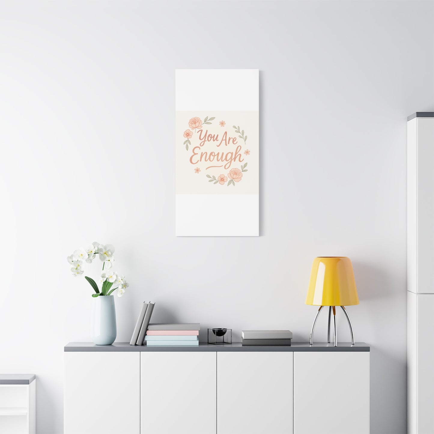 You Are Enough Floral Canvas Wall Art — Inspirational Matte Stretched Canvas