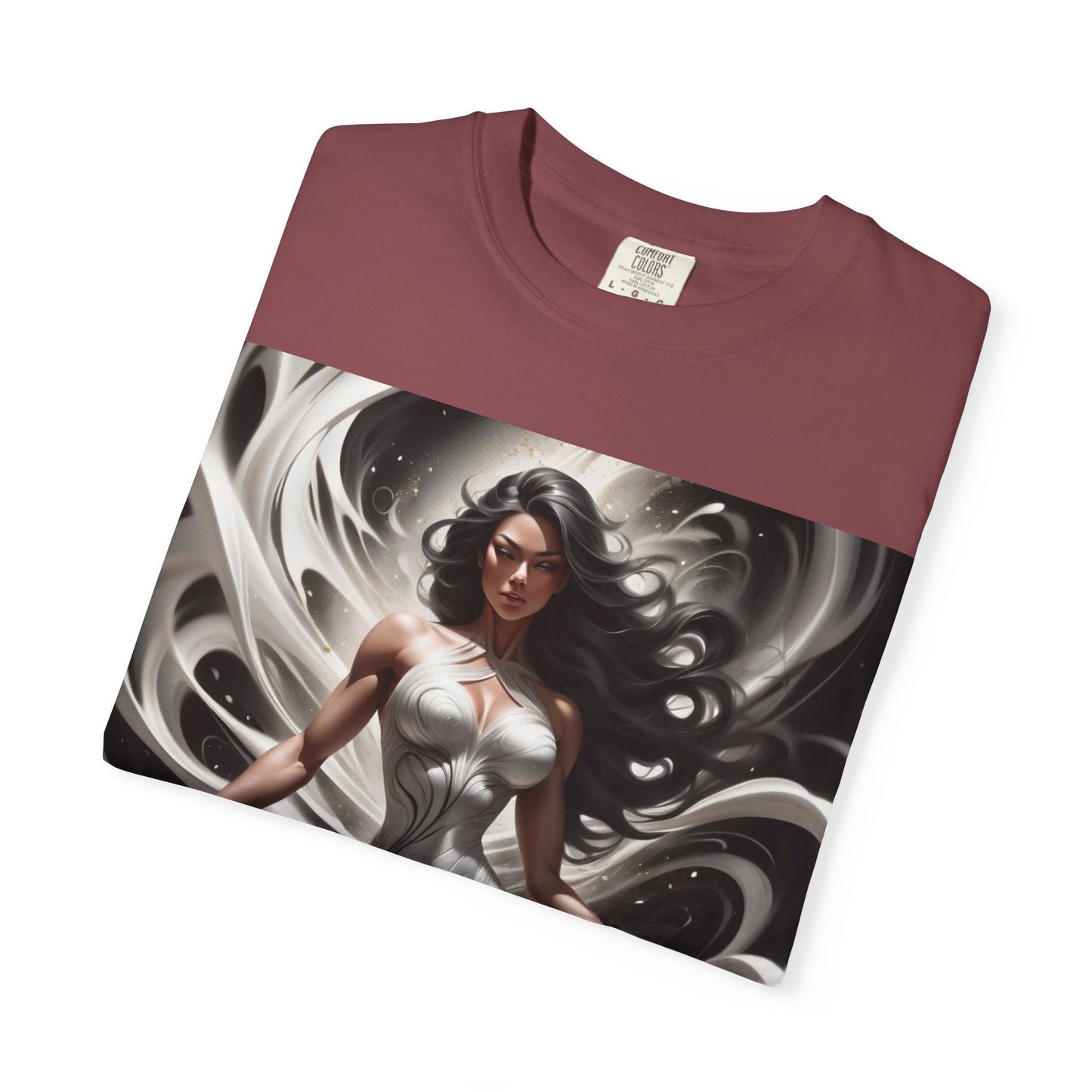 Goddess Art T-Shirt — Elegant White-Draped Fantasy Woman Print