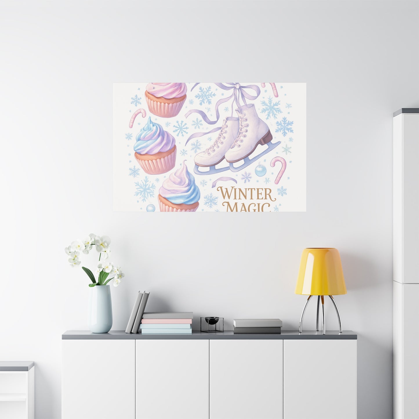 Winter Magic Party Canvas — Ice Skates & Cupcakes Matte Wall Art