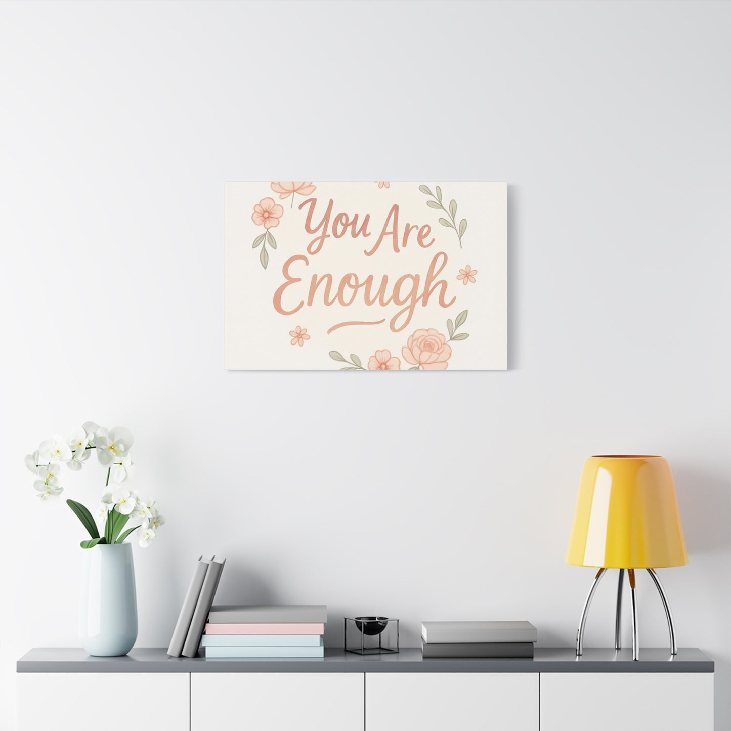 You Are Enough Floral Canvas Wall Art — Inspirational Matte Stretched Canvas