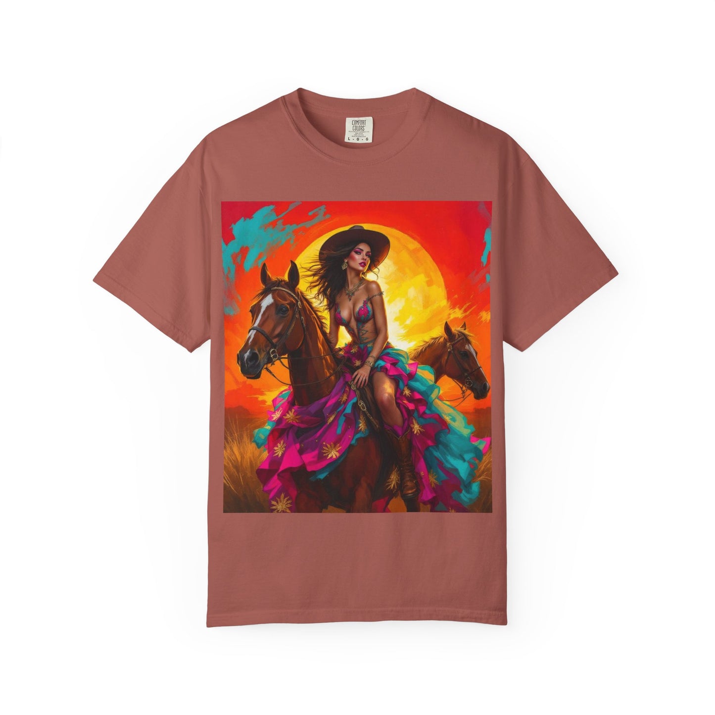 Cowgirl Sunset T-Shirt — Vibrant Western Horse Art Tee