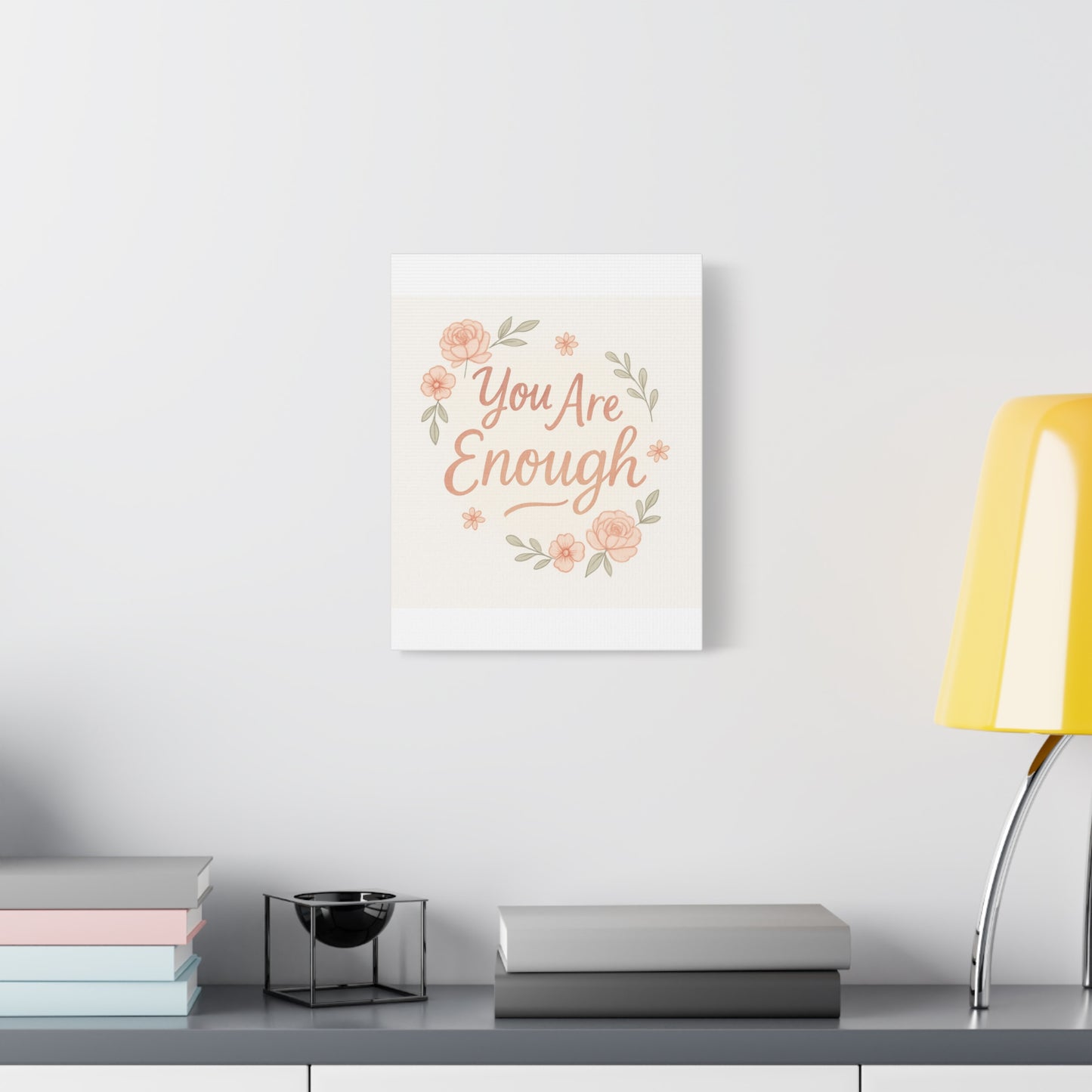 You Are Enough Floral Canvas Wall Art — Inspirational Matte Stretched Canvas