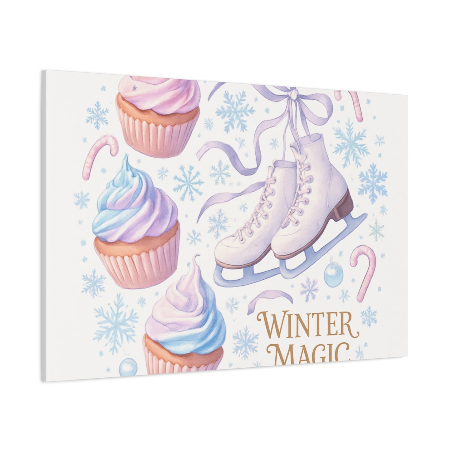 Winter Magic Party Canvas — Ice Skates & Cupcakes Matte Wall Art