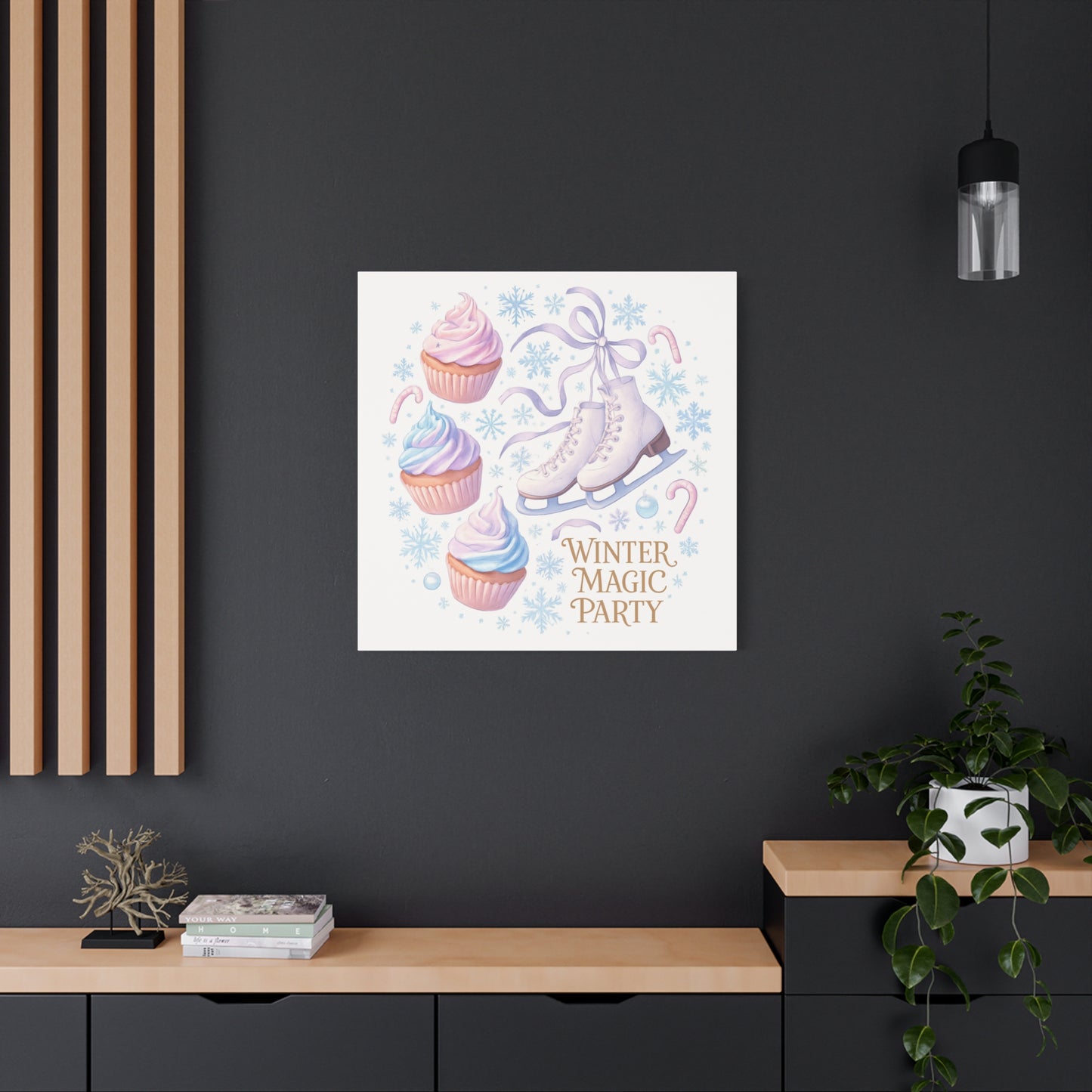 Winter Magic Party Canvas — Ice Skates & Cupcakes Matte Wall Art