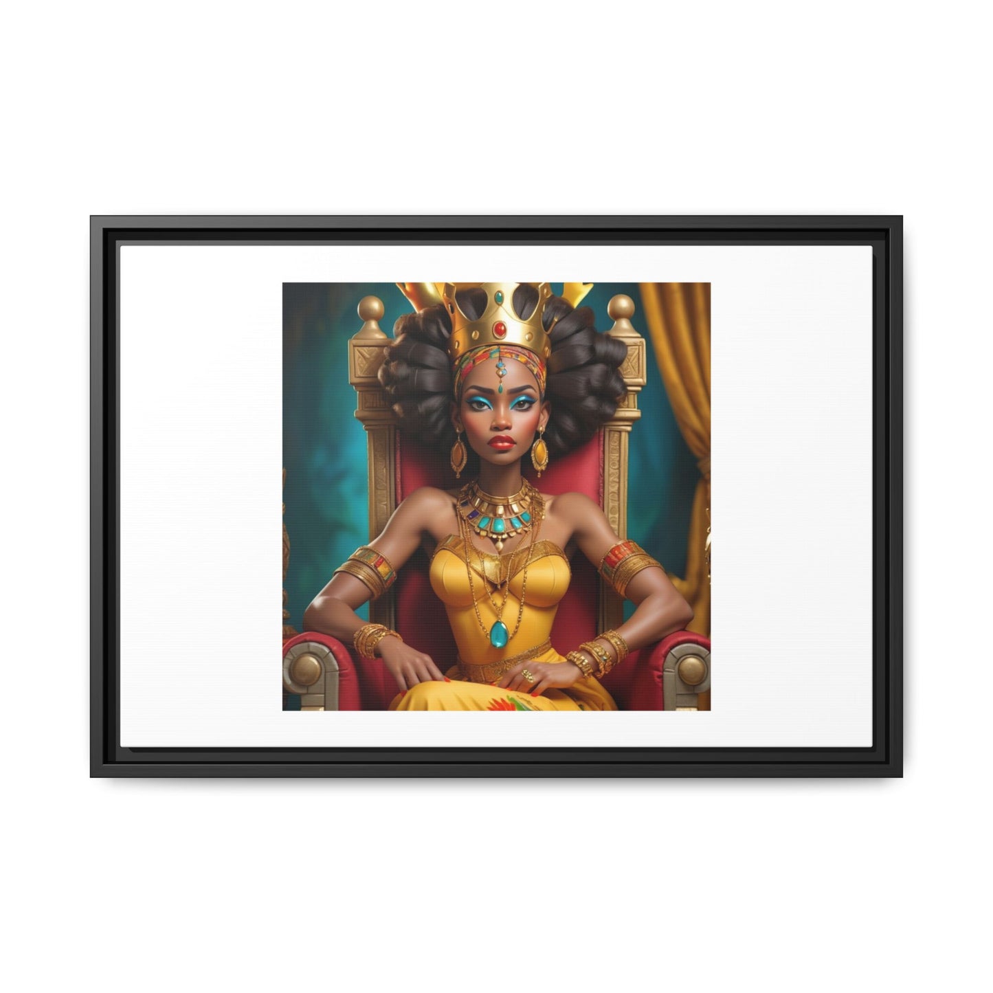 Framed Matte Canvas Art — Regal African Queen Portrait