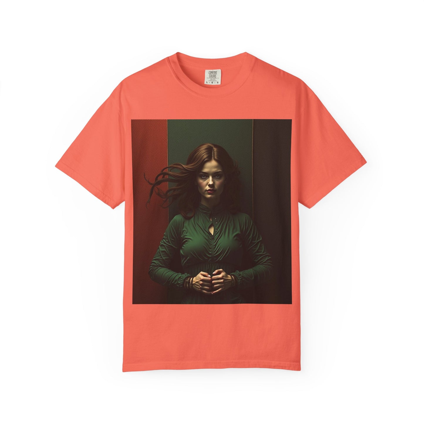 Portrait Photo Tee — Moody Green Woman Graphic T-Shirt