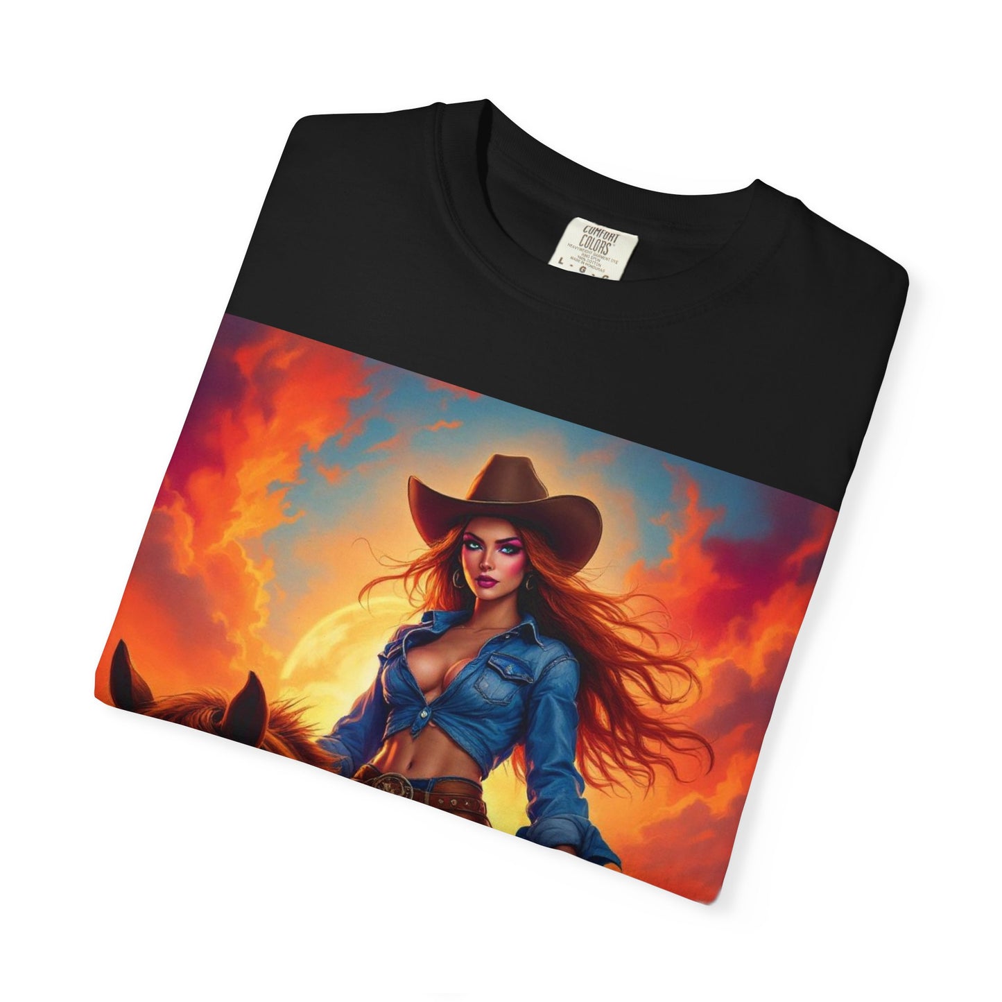 Cowgirl on Horseback T-Shirt — Western Sunset Graphic Tee