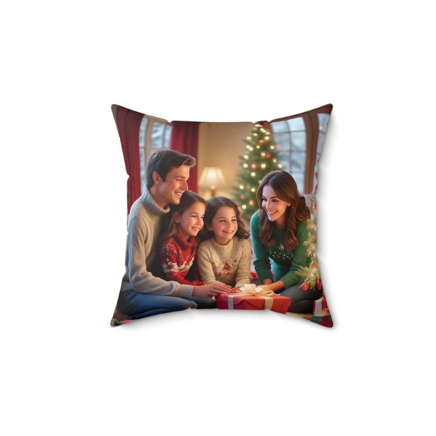 Christmas Family Photo Pillow - Festive Holiday Decorative Throw Pillow