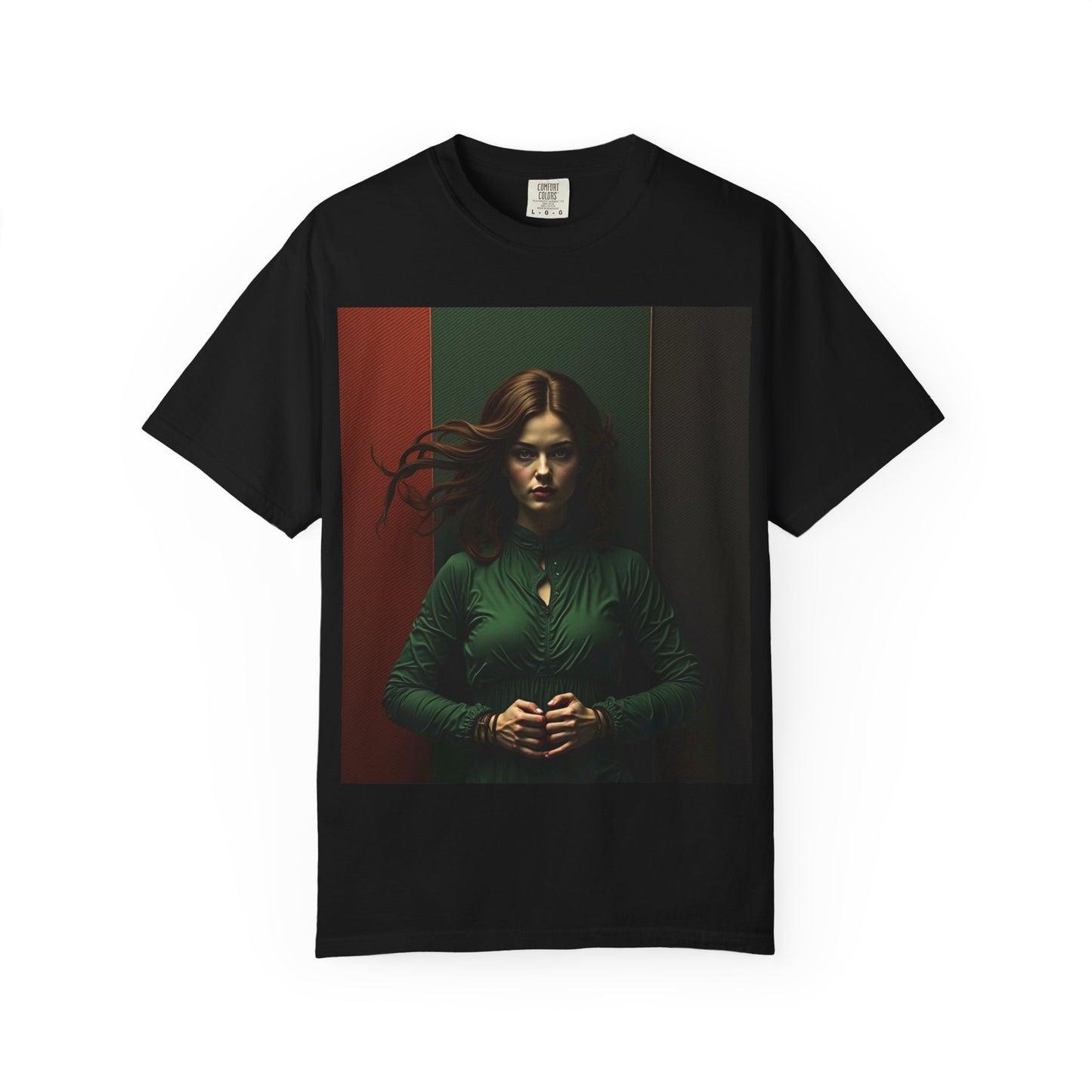 Portrait Photo Tee — Moody Green Woman Graphic T-Shirt